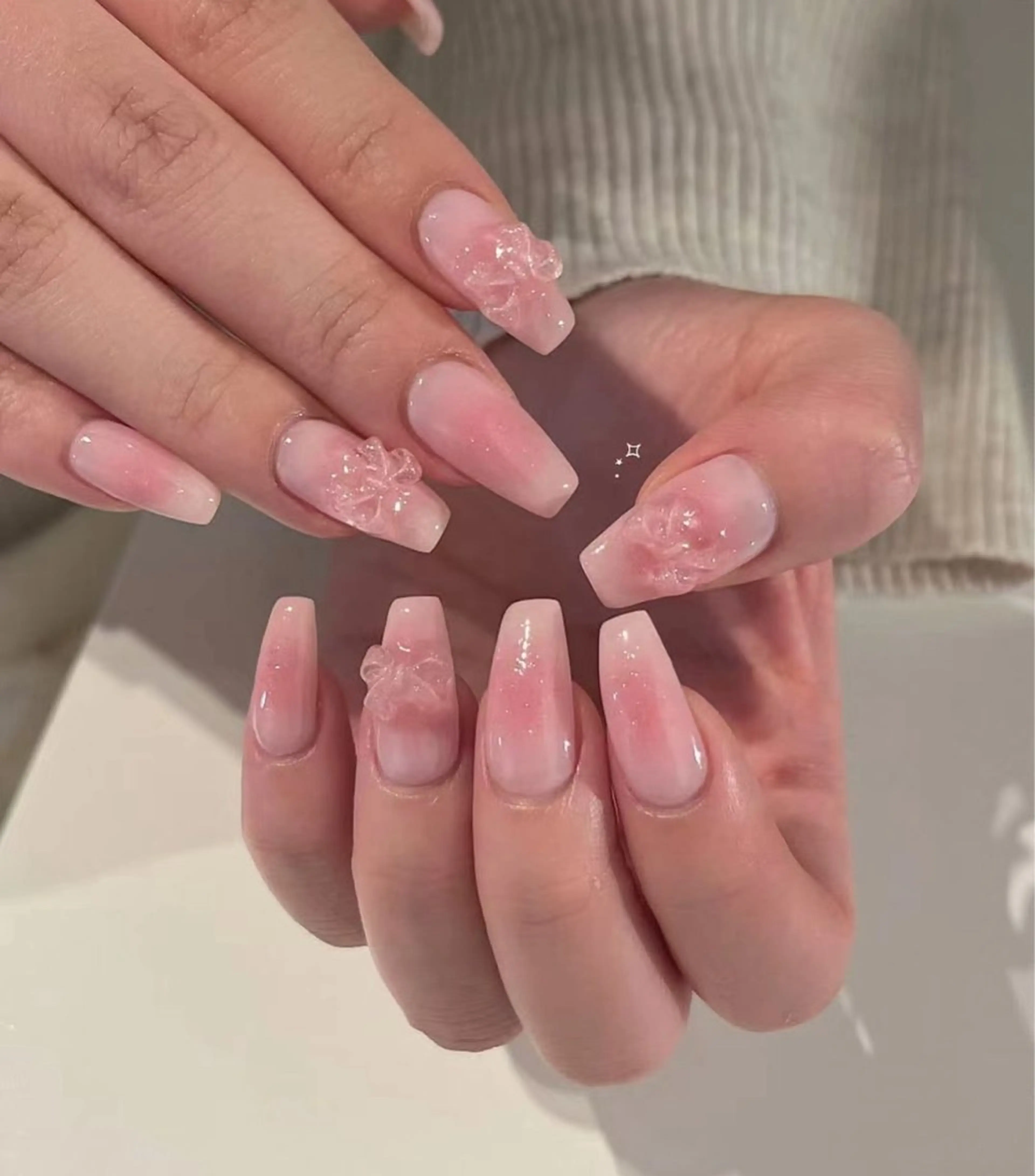 ネイル カジュアル ハート オフィスネイル ピンク リボン ハンドネイル H&B 楊のネイルデザイン