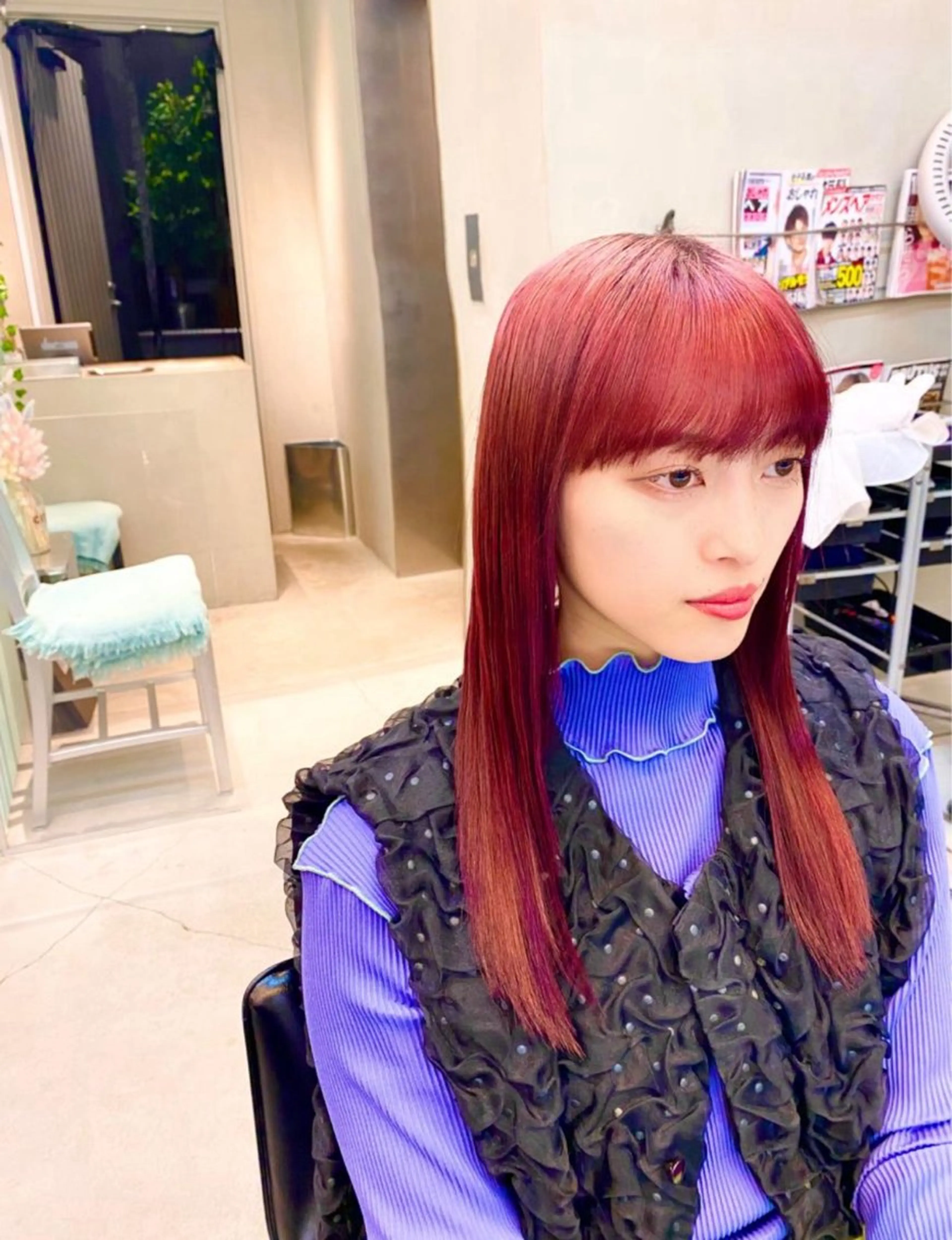 セミロング カラー レッドカラー 髪質改善 トリートメント ワイドバング 酸熱トリートメント カット ヘアカラー トリートメント ✨髪質改善職人✨ デザインカラー/若林のヘアスタイル