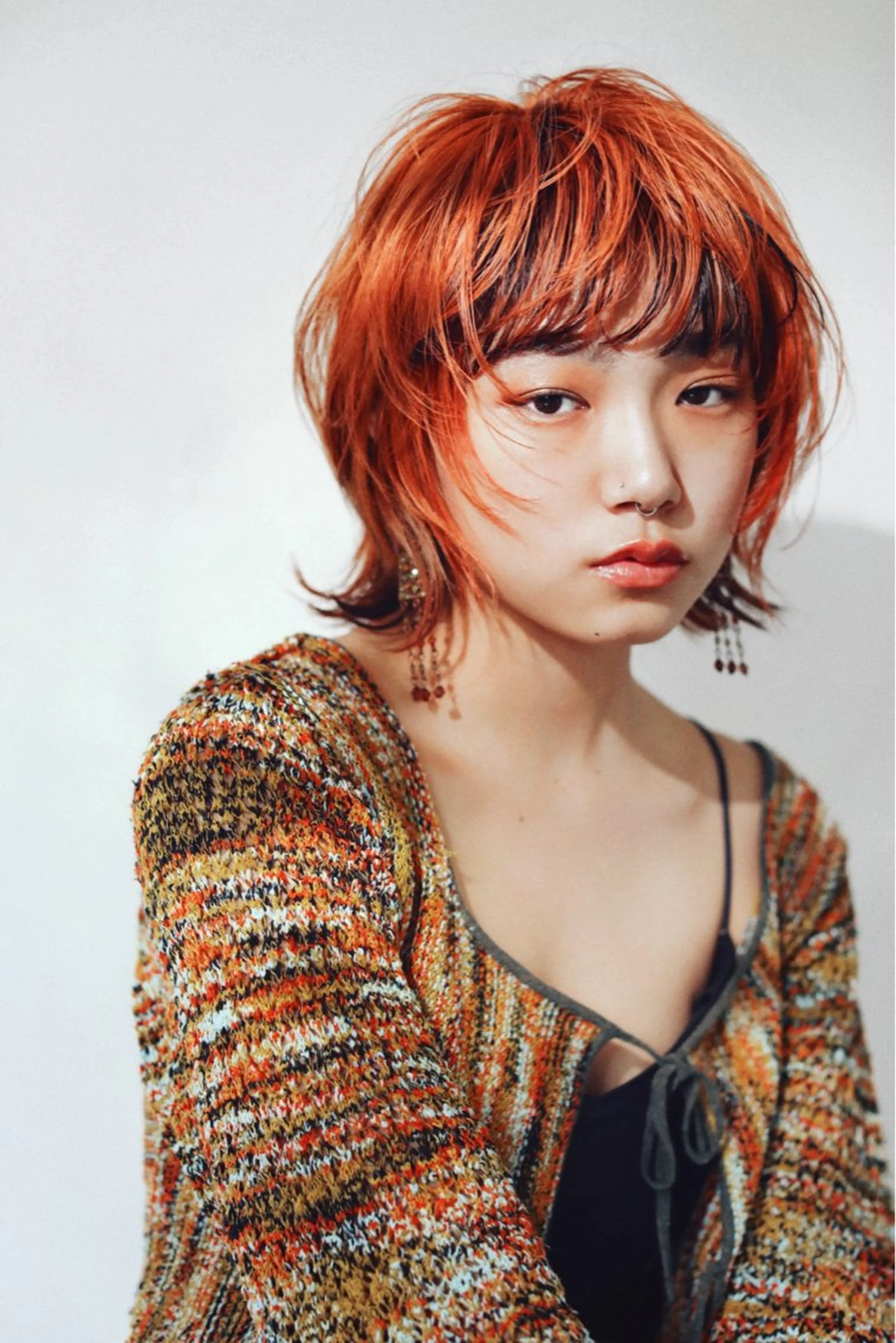 ショート カラー ブラウンカラー オレンジ オレンジブラウン 顔まわりレイヤー レイヤーカット カット ヘアカラー 榛地 渉馬のヘアスタイル
