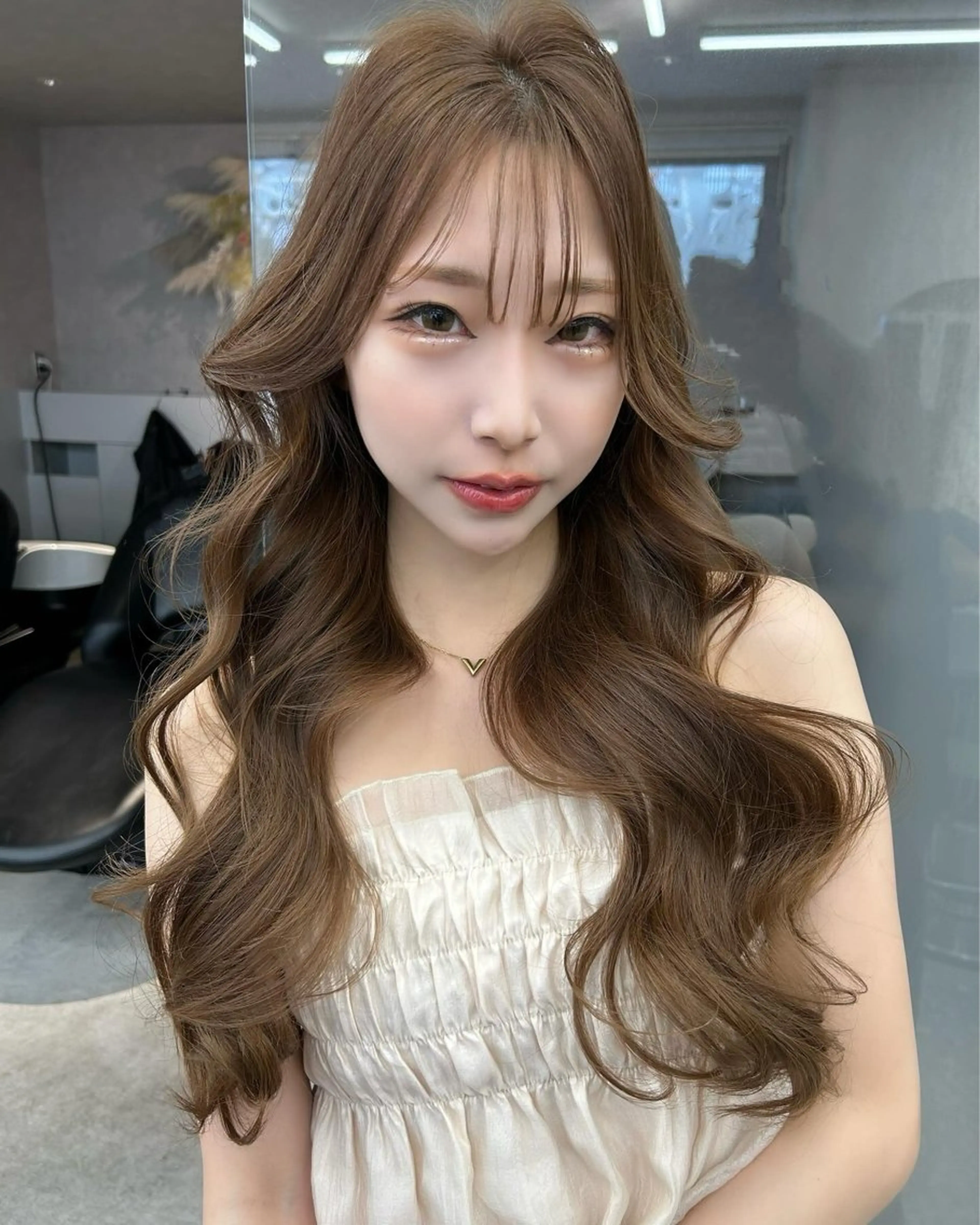 ロング カラー ヘアアレンジ カット ヘアカラー fumika🎀 韓国ヘア×ベージュのヘアスタイル