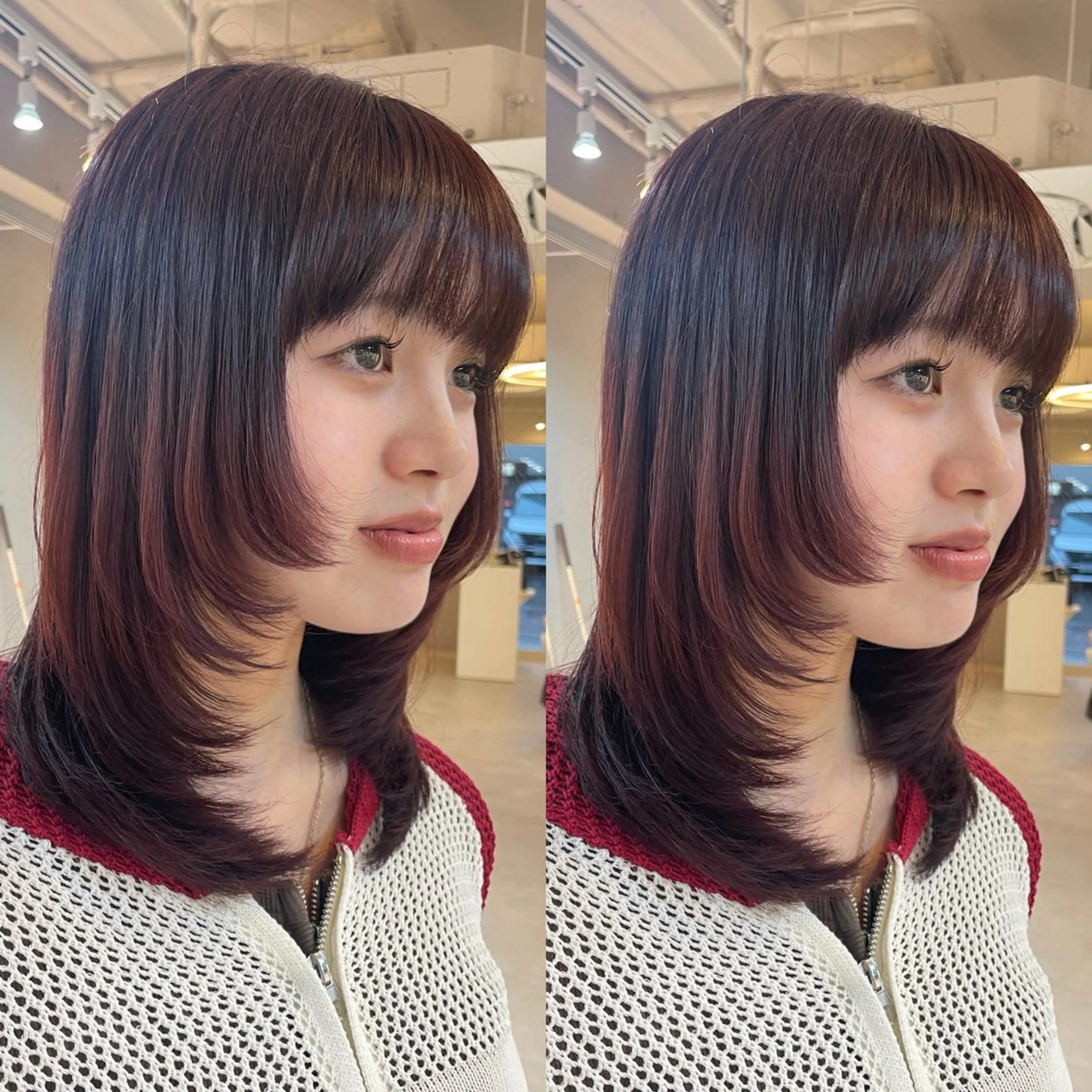 ミディアム カラー レッドカラー レイヤーカット シャギー カット ヘアカラー トリートメント ヘアセット 透明感カラー 🦕Madoka🦕のヘアスタイル