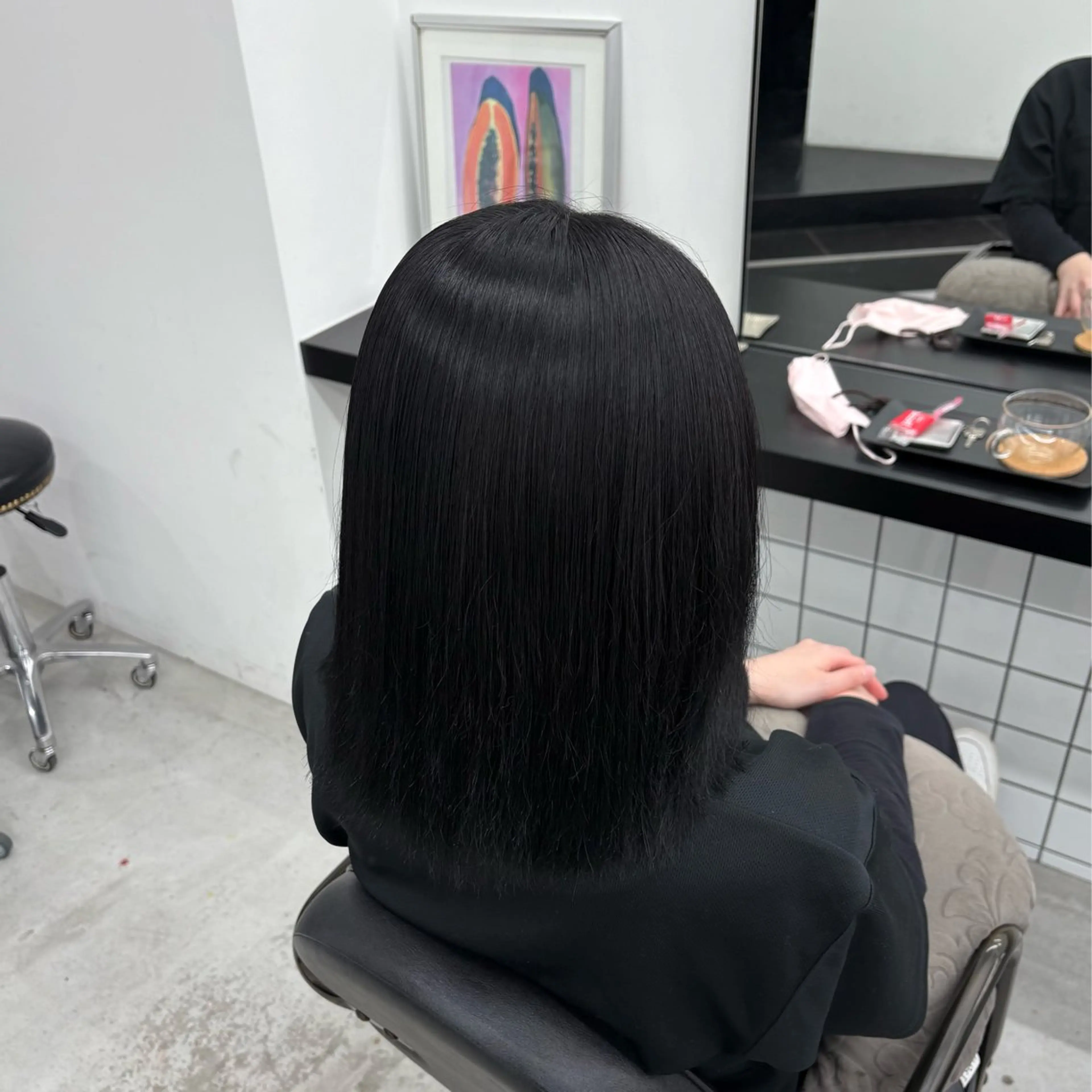 ミディアム カラー 黒髪 ブルーカラー ブルーブラック ヘアカラー 🌟ゆりあ🌟 JILLSTUDIOのヘアスタイル