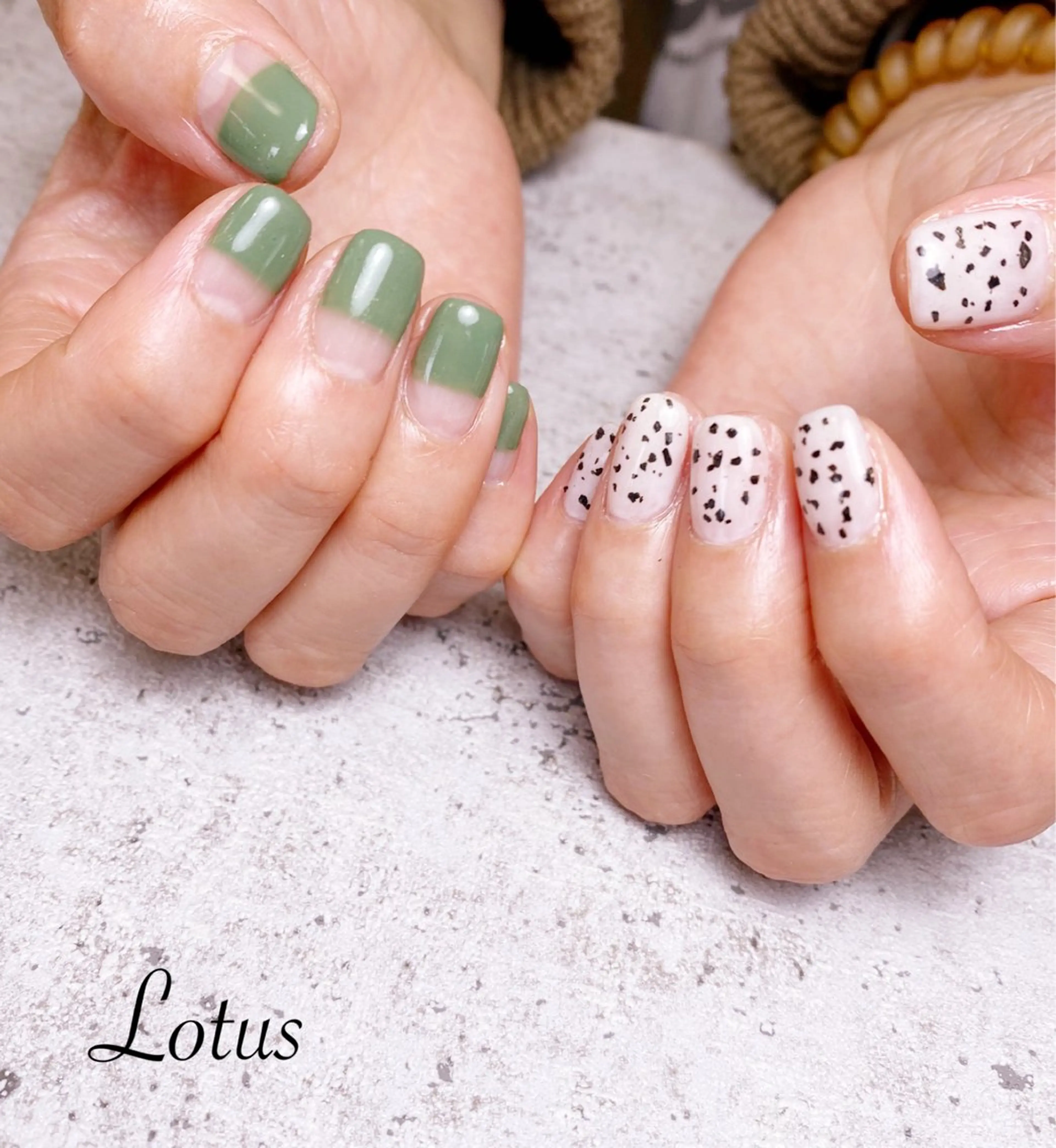 ネイル グリーン ハンドネイル Lotus 🌸のネイルデザイン
