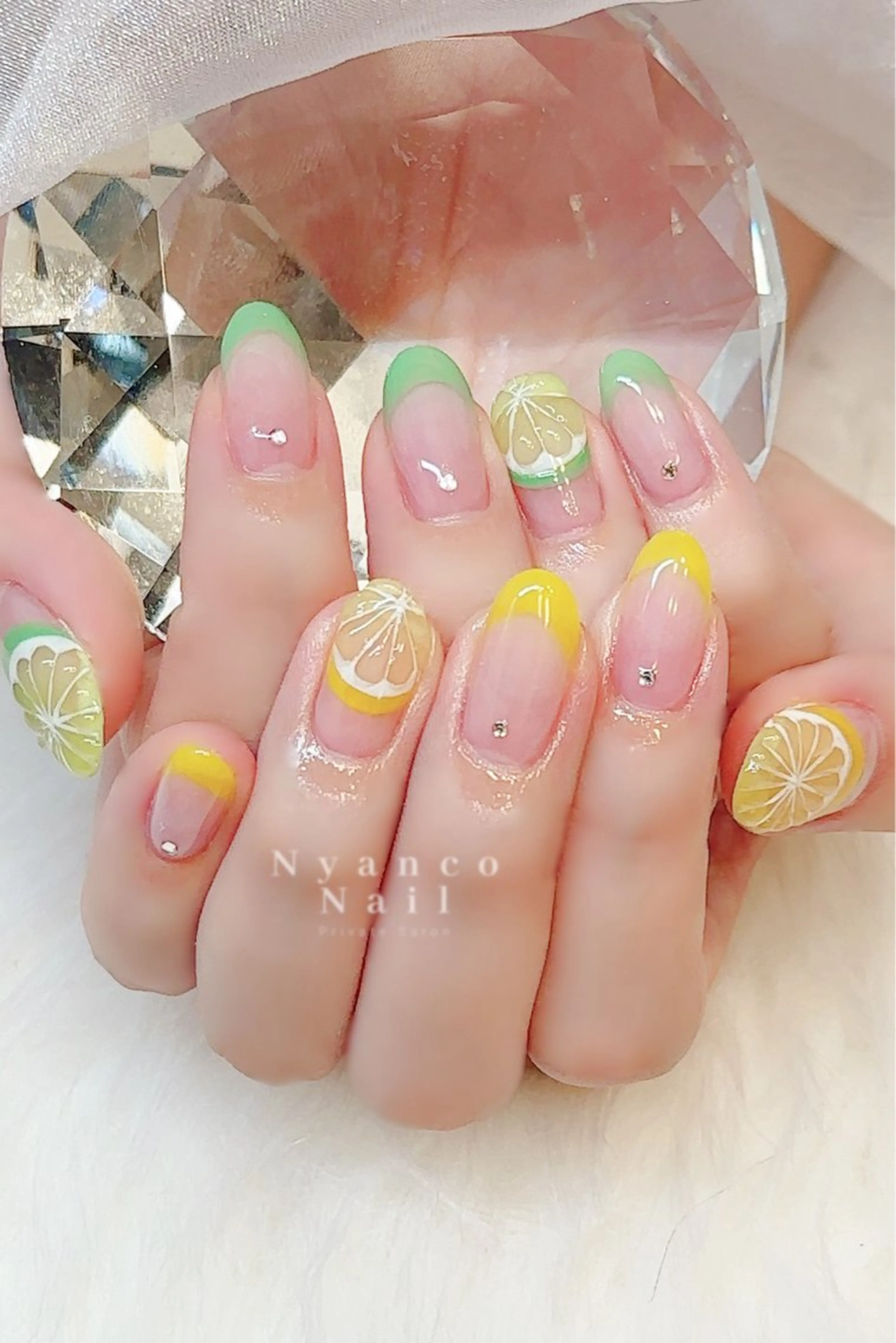 ネイル フレンチネイル ジェルネイル 氷ネイル・うるうるネイル キラキラネイル 夏ネイル Nyanco Nailのネイルデザイン
