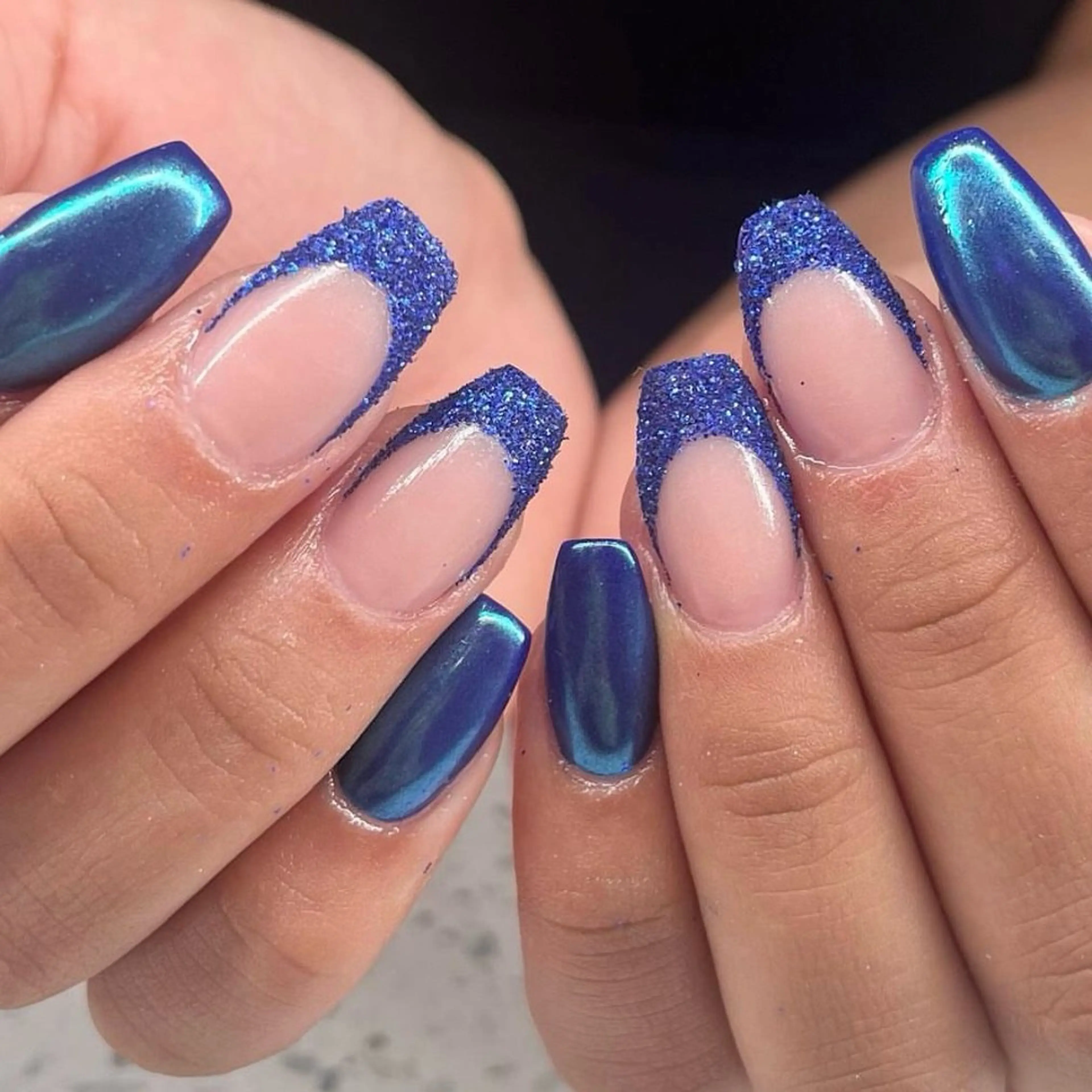 ネイル ブルー フレンチネイル ラメ(グリッター) ミラーネイル ブライダルネイル Vogustys Nail 山田のネイルデザイン