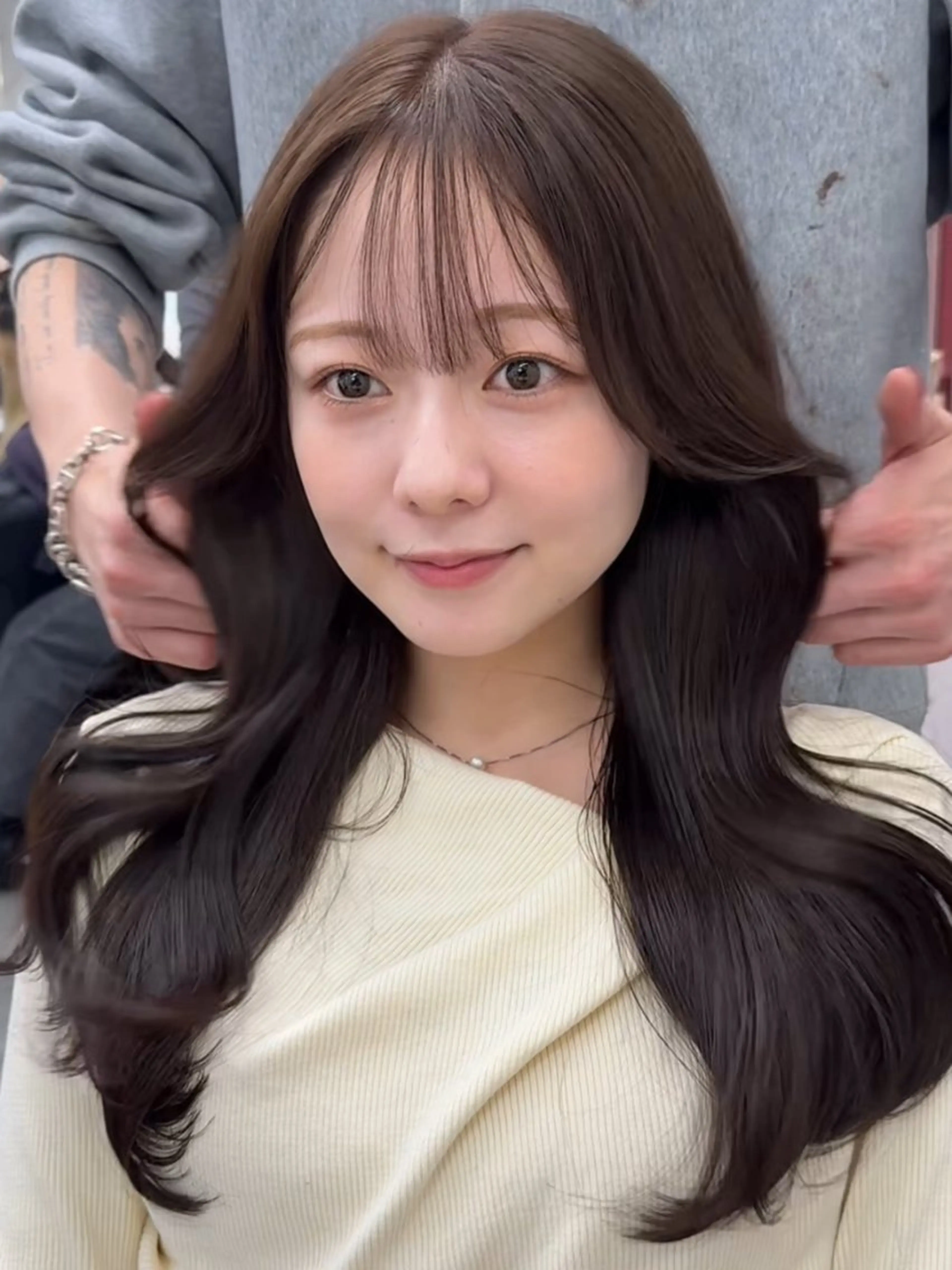 ロング カラー トリートメント カット ヘアカラー トリートメント 山崎/韓国縮毛矯正 レイヤー髪質改善のヘアスタイル