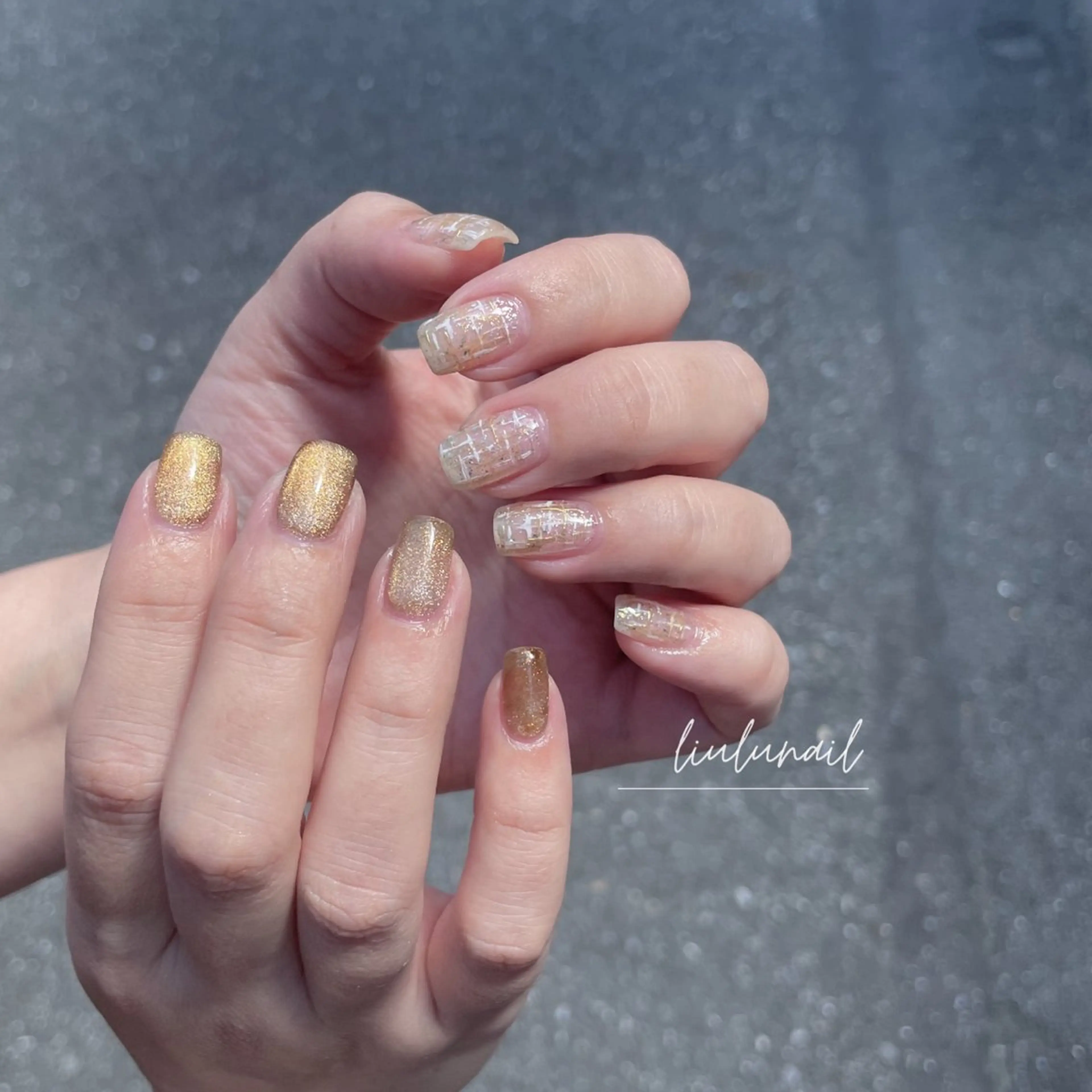 ネイル クリアネイル キラキラネイル 持ち込み ツイードネイル liulu nailのネイルデザイン
