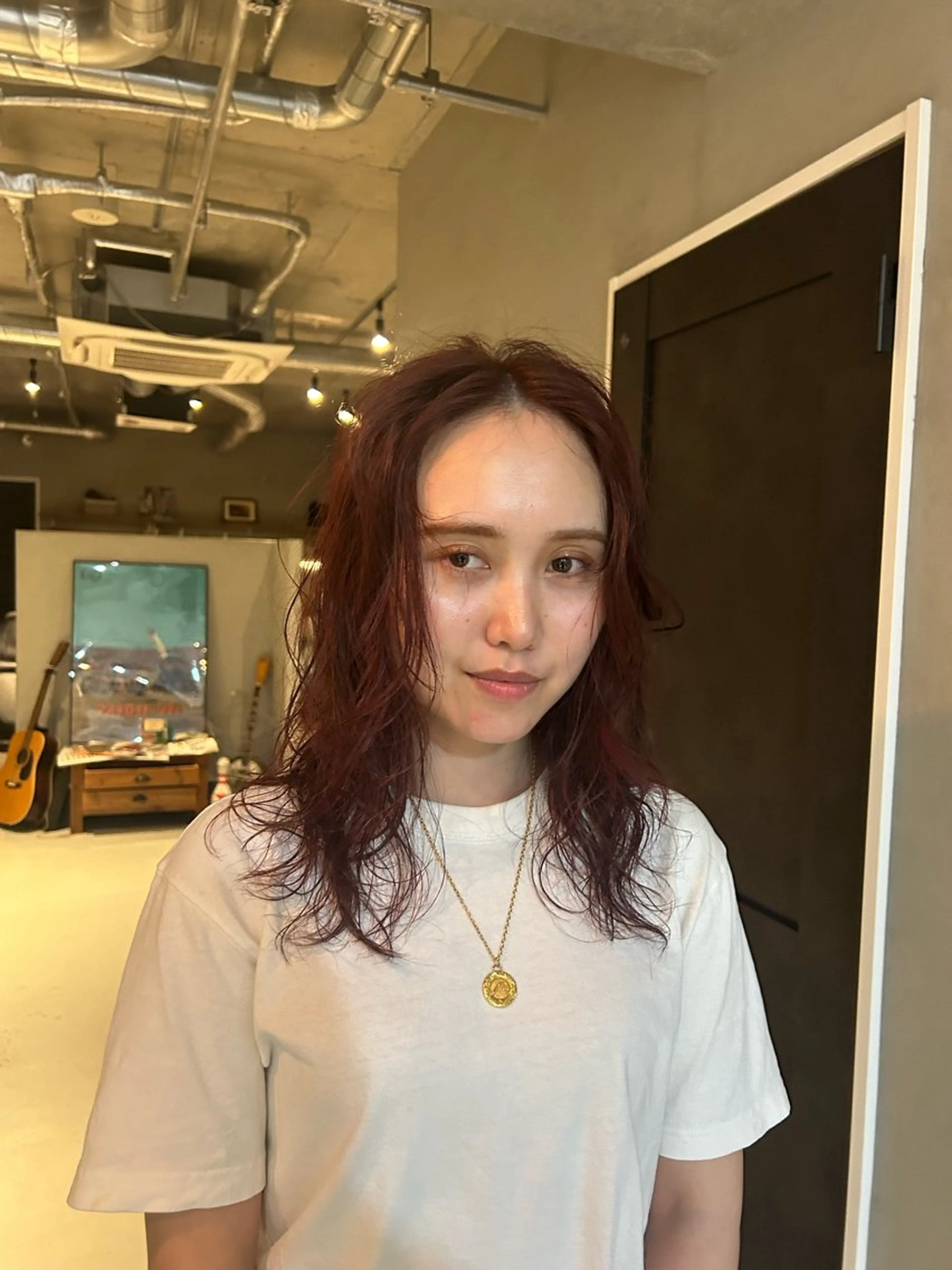 ミディアム カラー パーマ ヘアカラー 石原 実のヘアスタイル