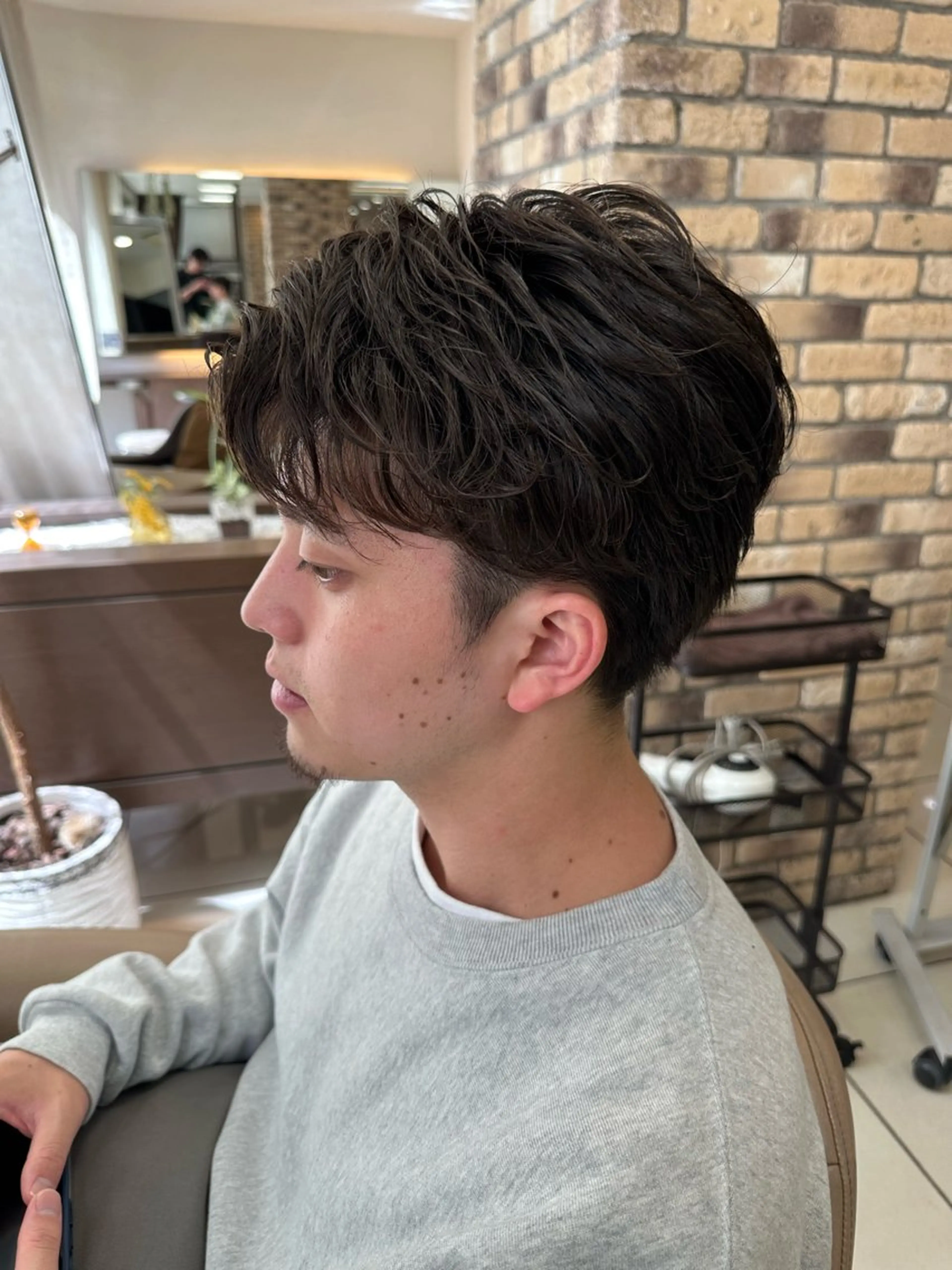 パーマ メンズ パーマ ラウンドマッシュシャ ドウニュアンスパーマのヘアスタイル