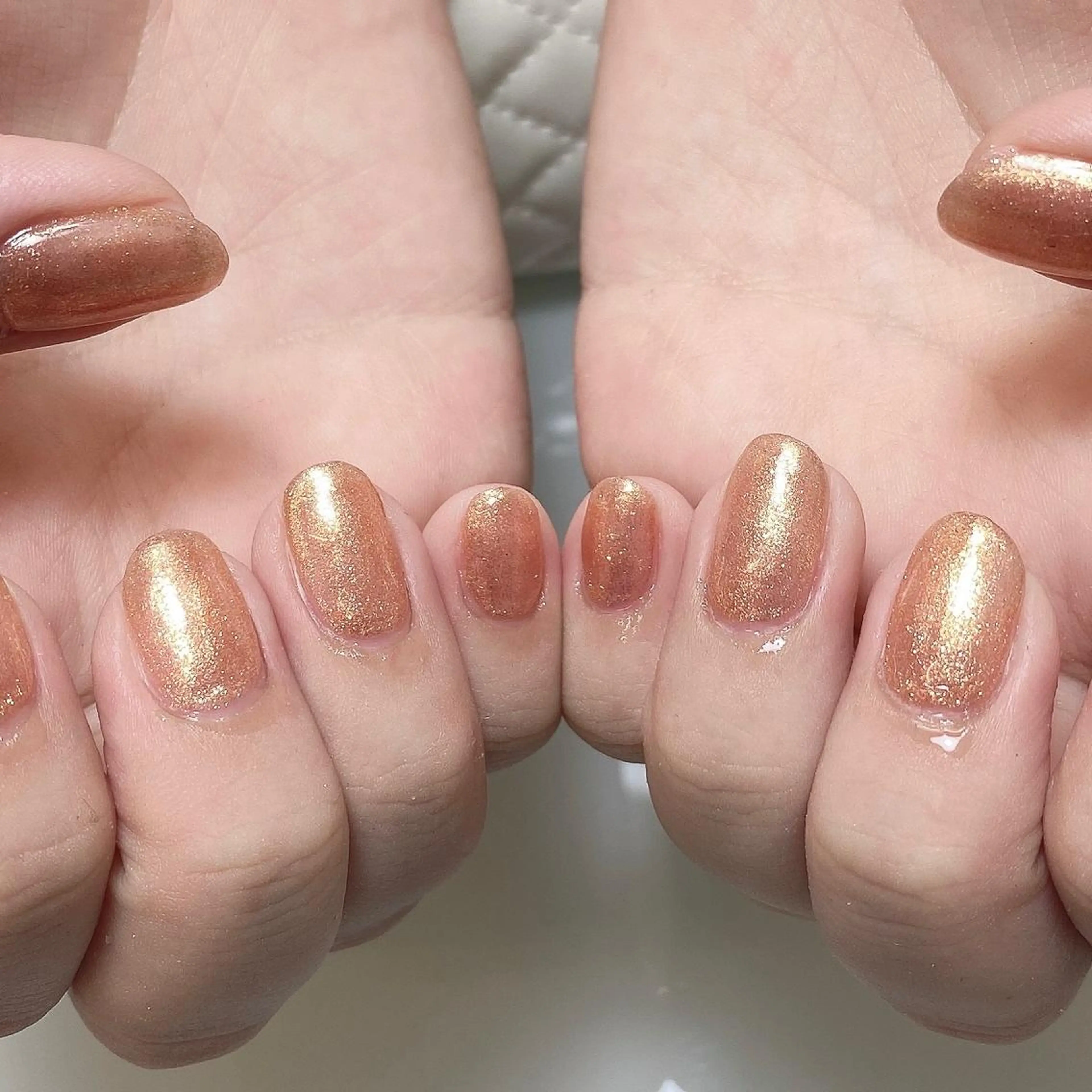 ネイル キラキラネイル ラメ(グリッター) オレンジ ハンドネイル 🪽fein.🪽 eye&nail💞のマツエク・マツパデザイン