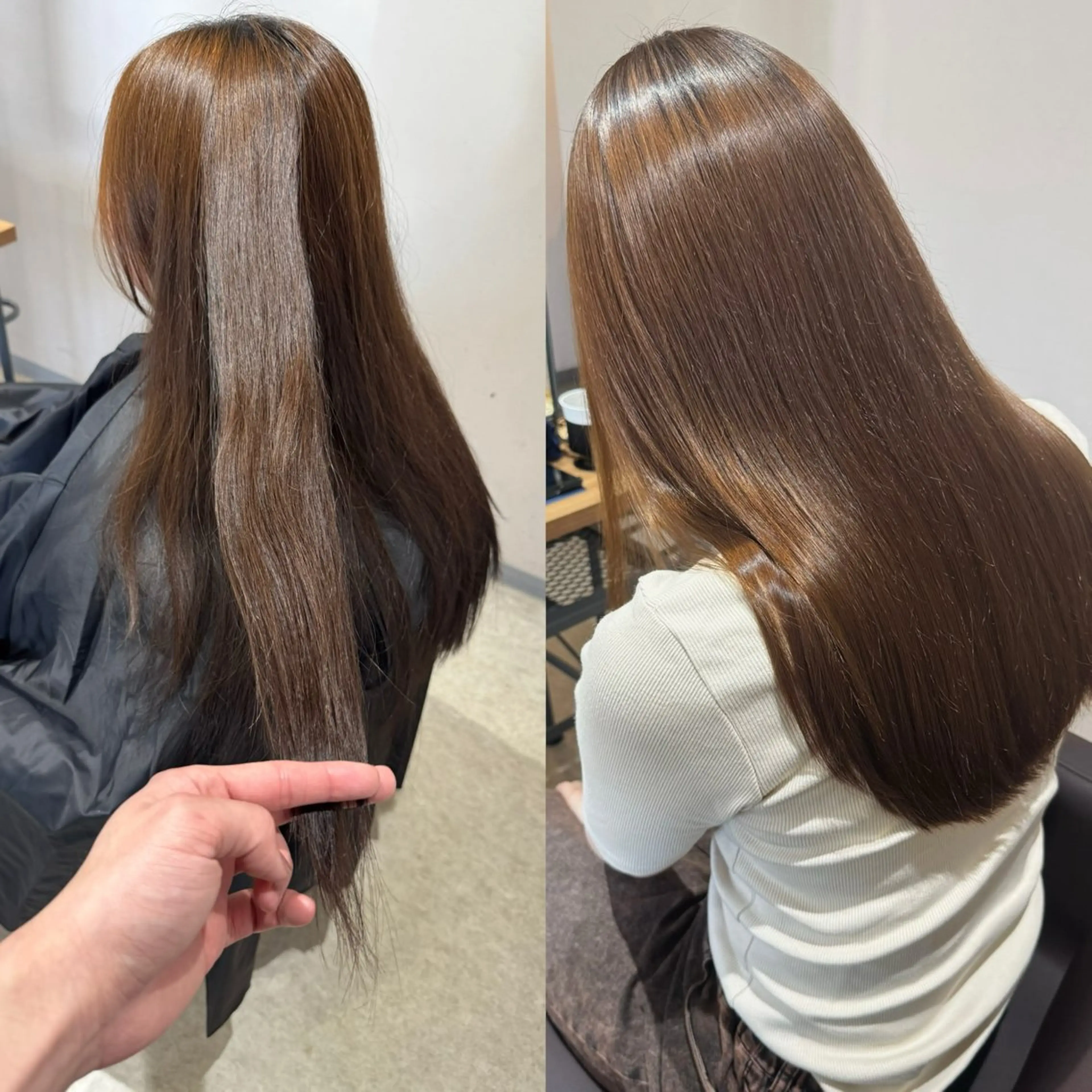 セミロング ボブ 韓国風ヘア レイヤーカット 縮毛矯正 カット 縮毛矯正 トリートメント ✨艶ブリーチカラー✨ ✨艶髪ストレート✨のヘアスタイル