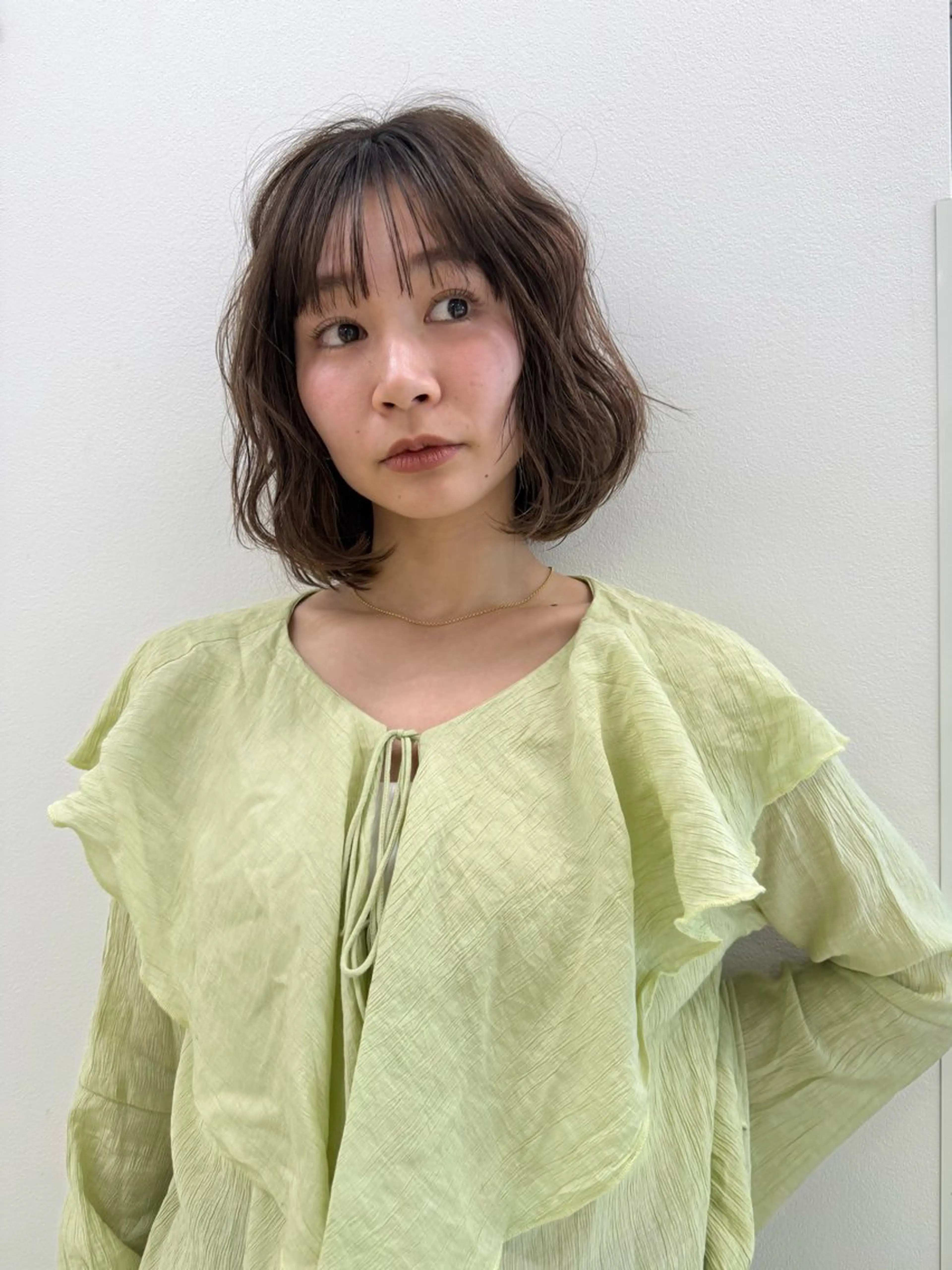 ミディアム ボブ くびれヘア ハイライト 髪質改善 韓国風ヘア カット ヘアカラー トリートメント 韓国/ヘアアレンジ/ 髪質改善/夏美のヘアスタイル