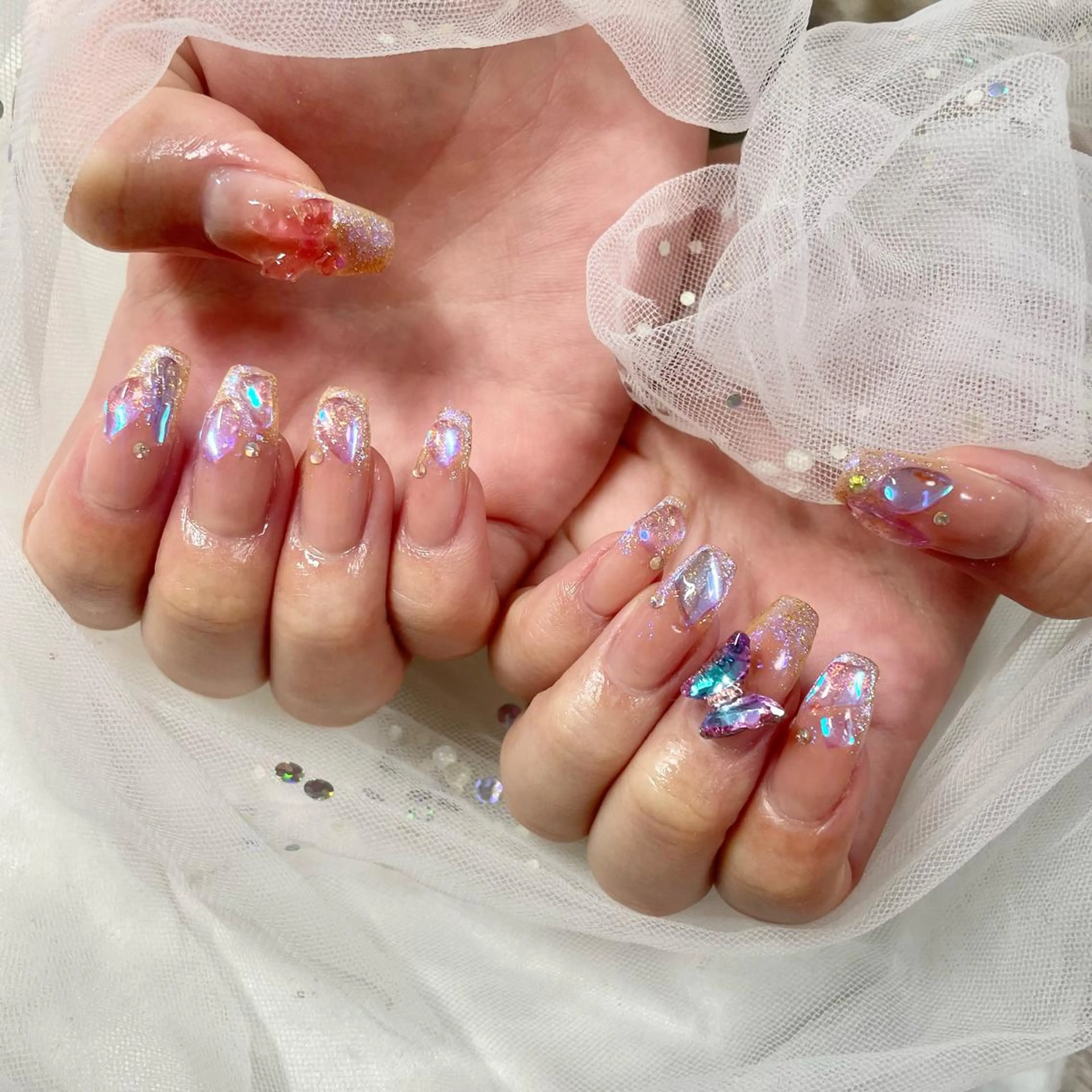 ネイル オーロラネイル 夏ネイル ハンドネイル 🎀AYAKO 🎀中韓ネイルのネイルデザイン