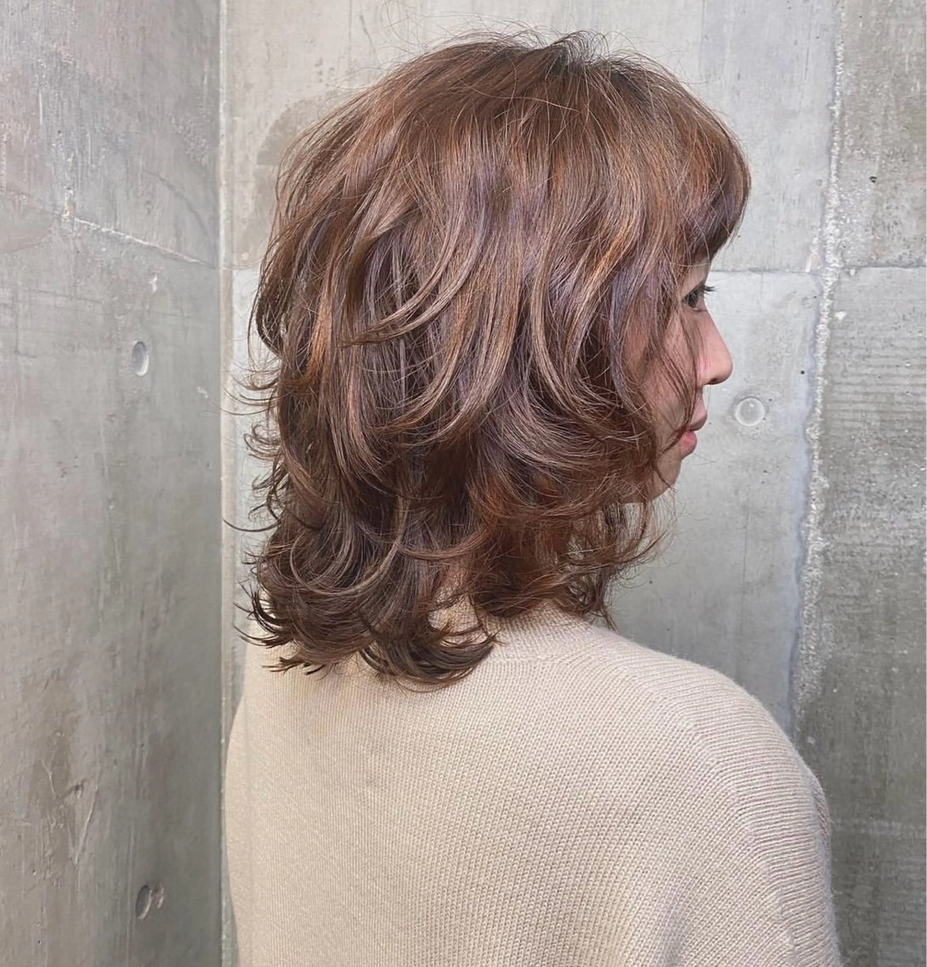 ミディアム ミディアムパーマ レイヤーカット 土田かほ/当日可🎀 透明感カラー🍃のヘアスタイル