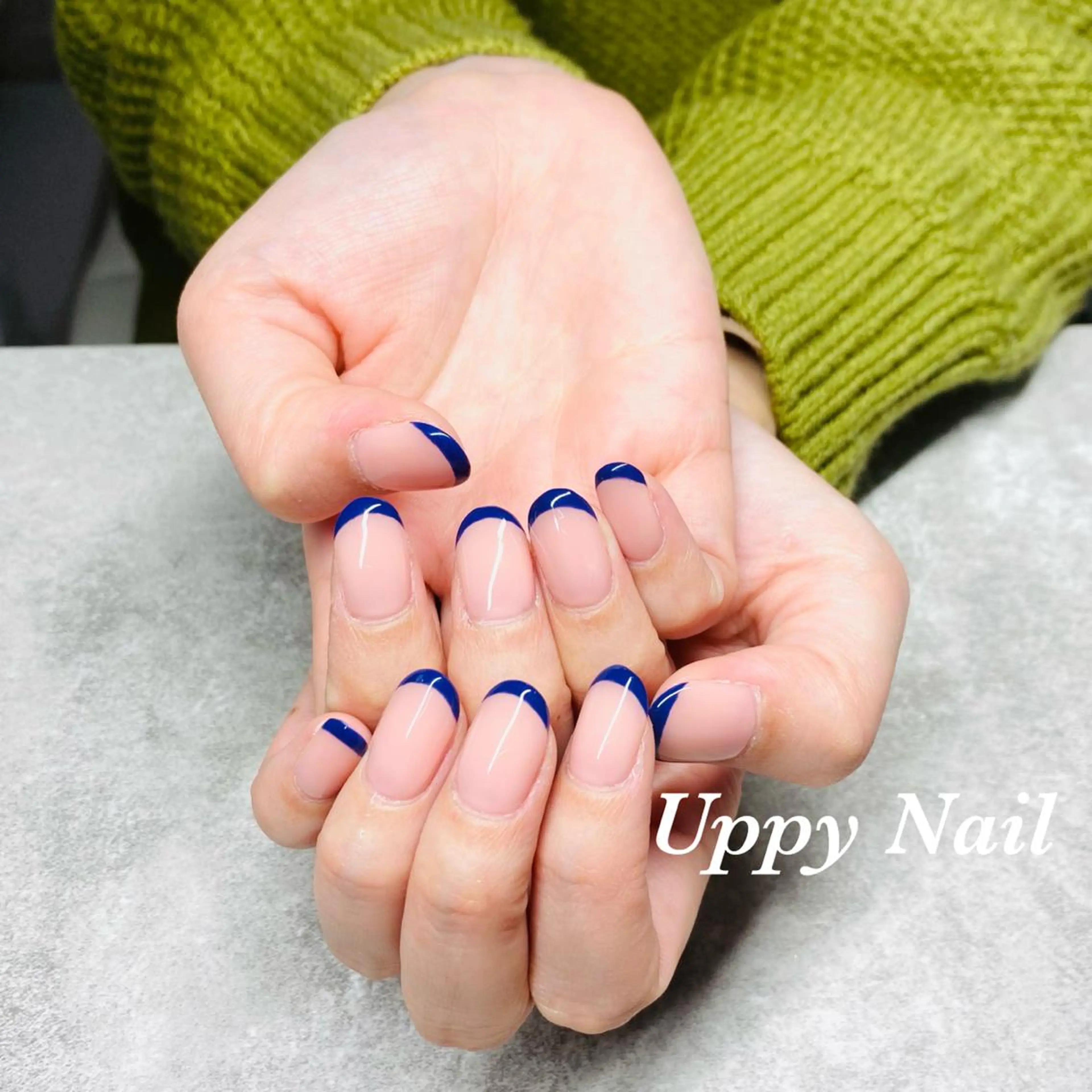 ネイル カジュアル フレンチネイル ネイビー ピンク ハンドネイル Uppy Nail ukyoのネイルデザイン