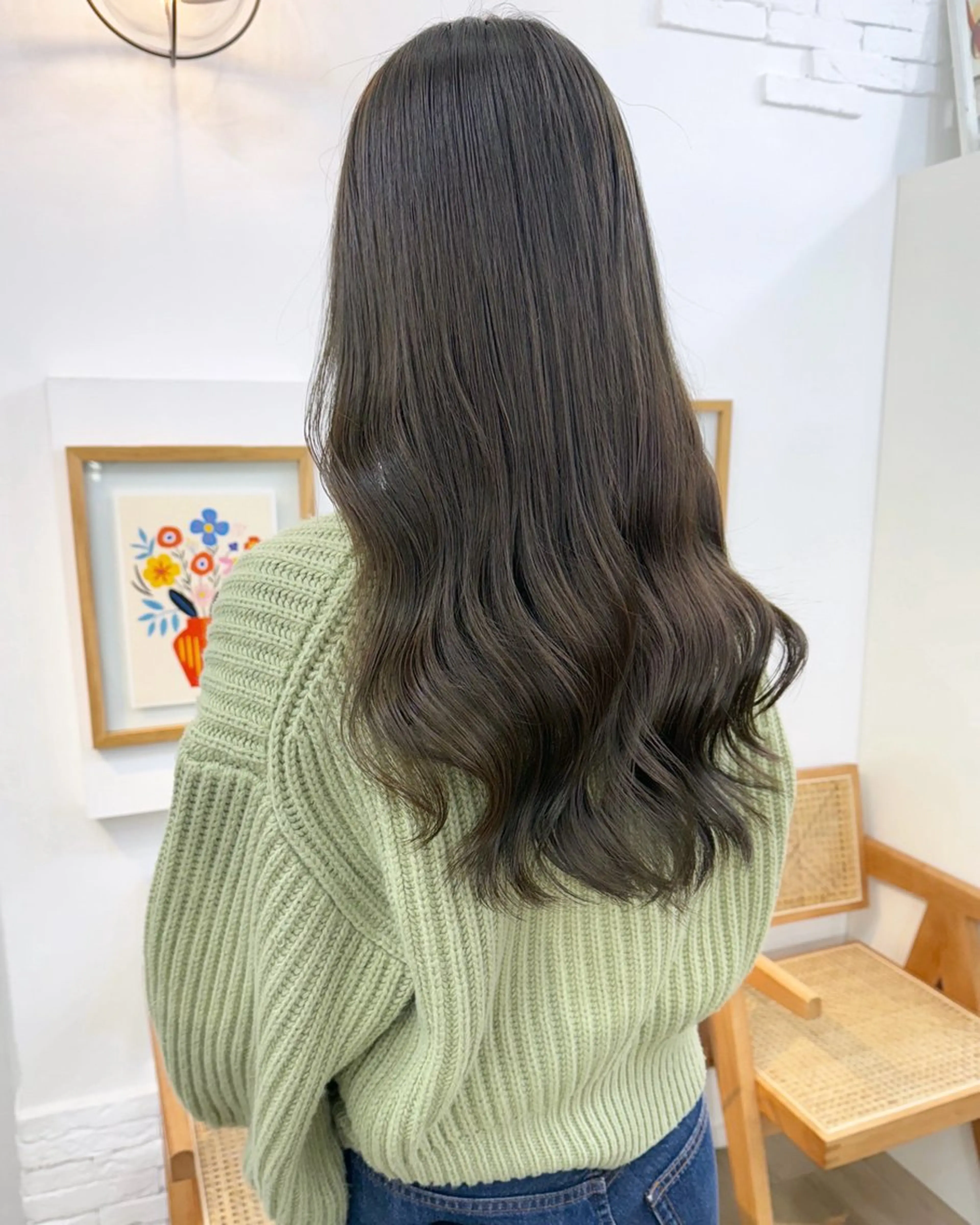ロング カラー グレージュ イルミナカラー オリーブグレージュ オリーブグレー ヘアカラー トリートメント あおやぎ ななのヘアスタイル