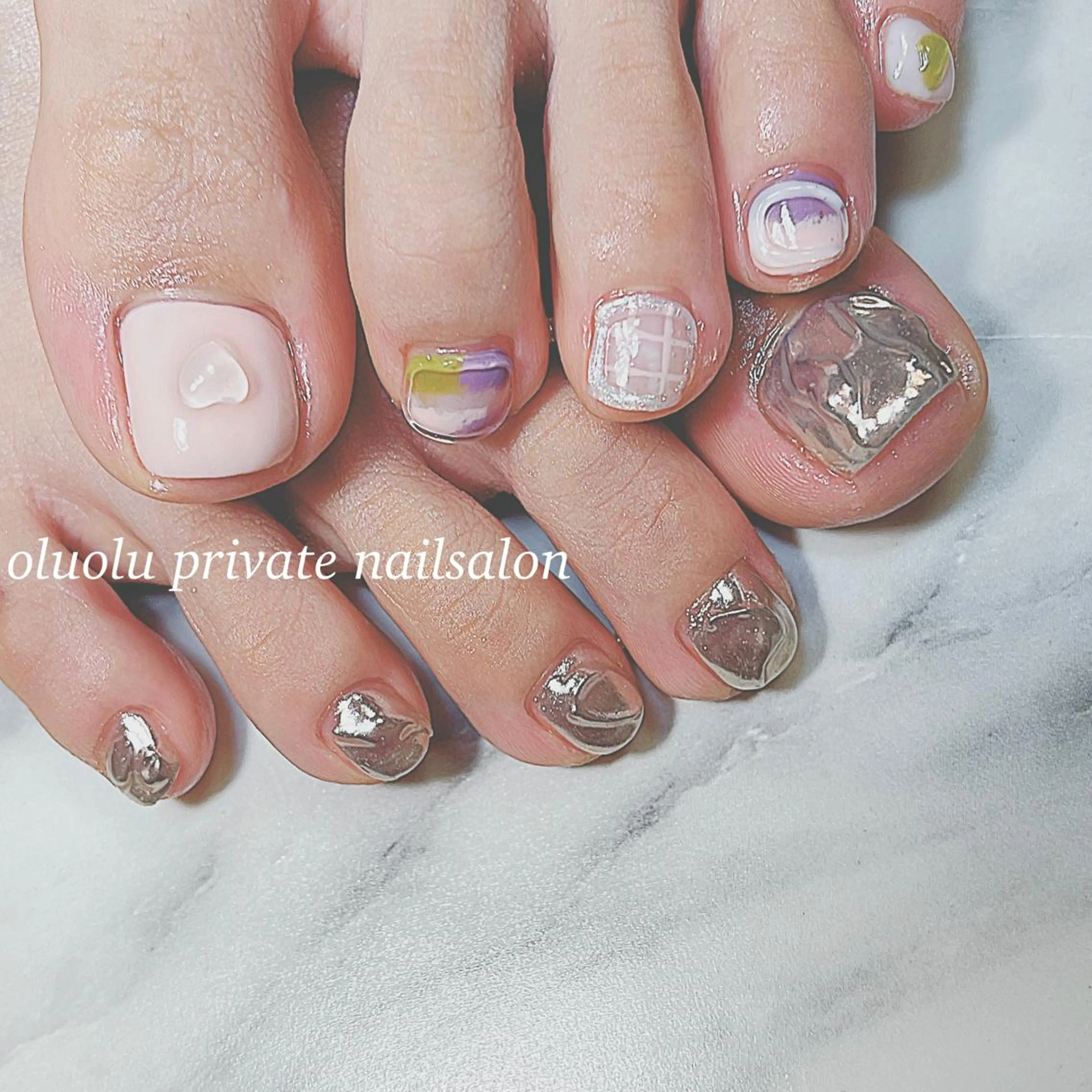 ネイル アートネイル フットネイル ジェルネイル ハート ミラーネイル フットネイル 大村 紬華のネイルデザイン