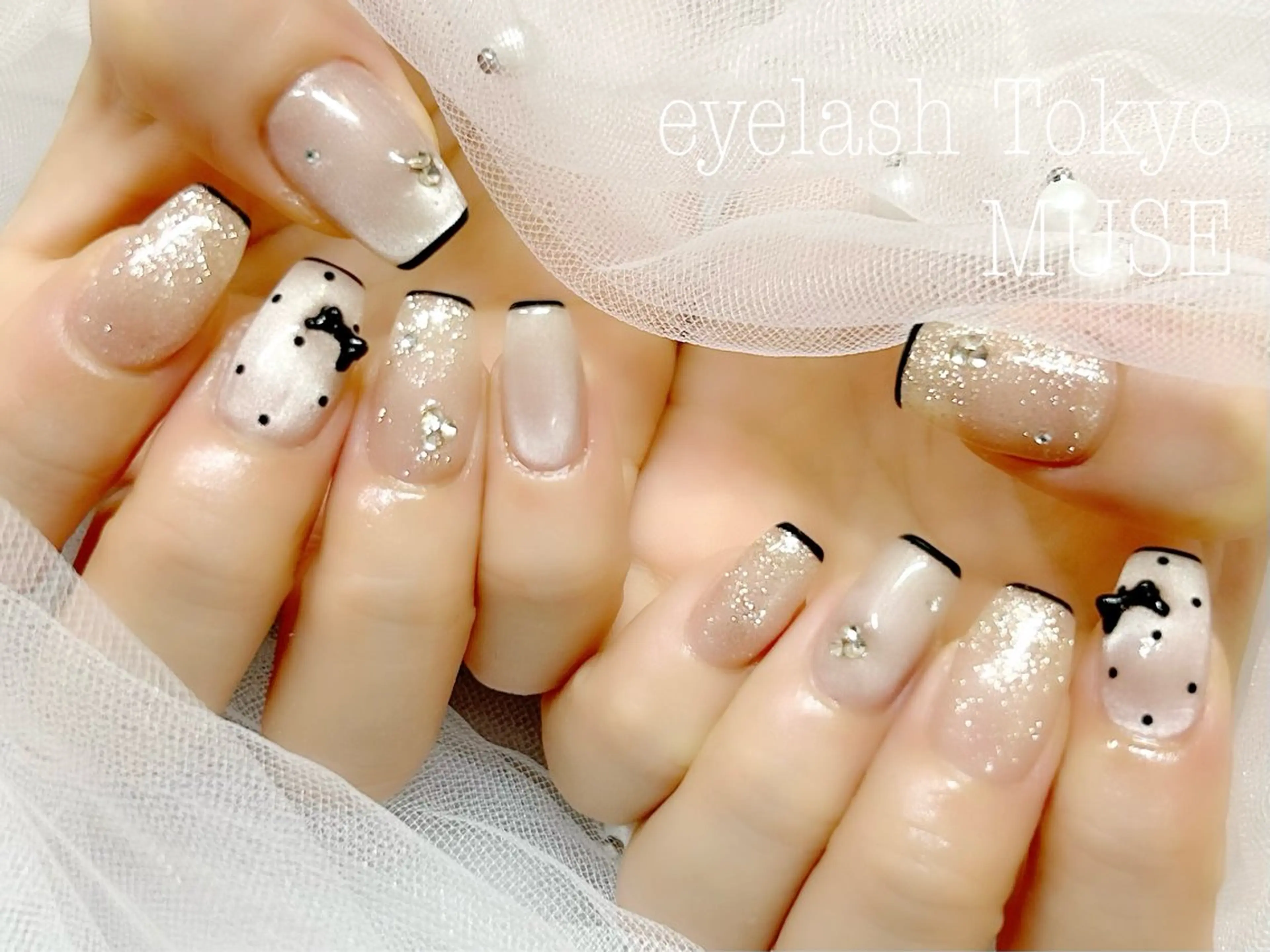 ネイル アートネイル ドット フレンチネイル ジェルネイル キラキラネイル ハンドネイル tanaka ◡̈のネイルデザイン