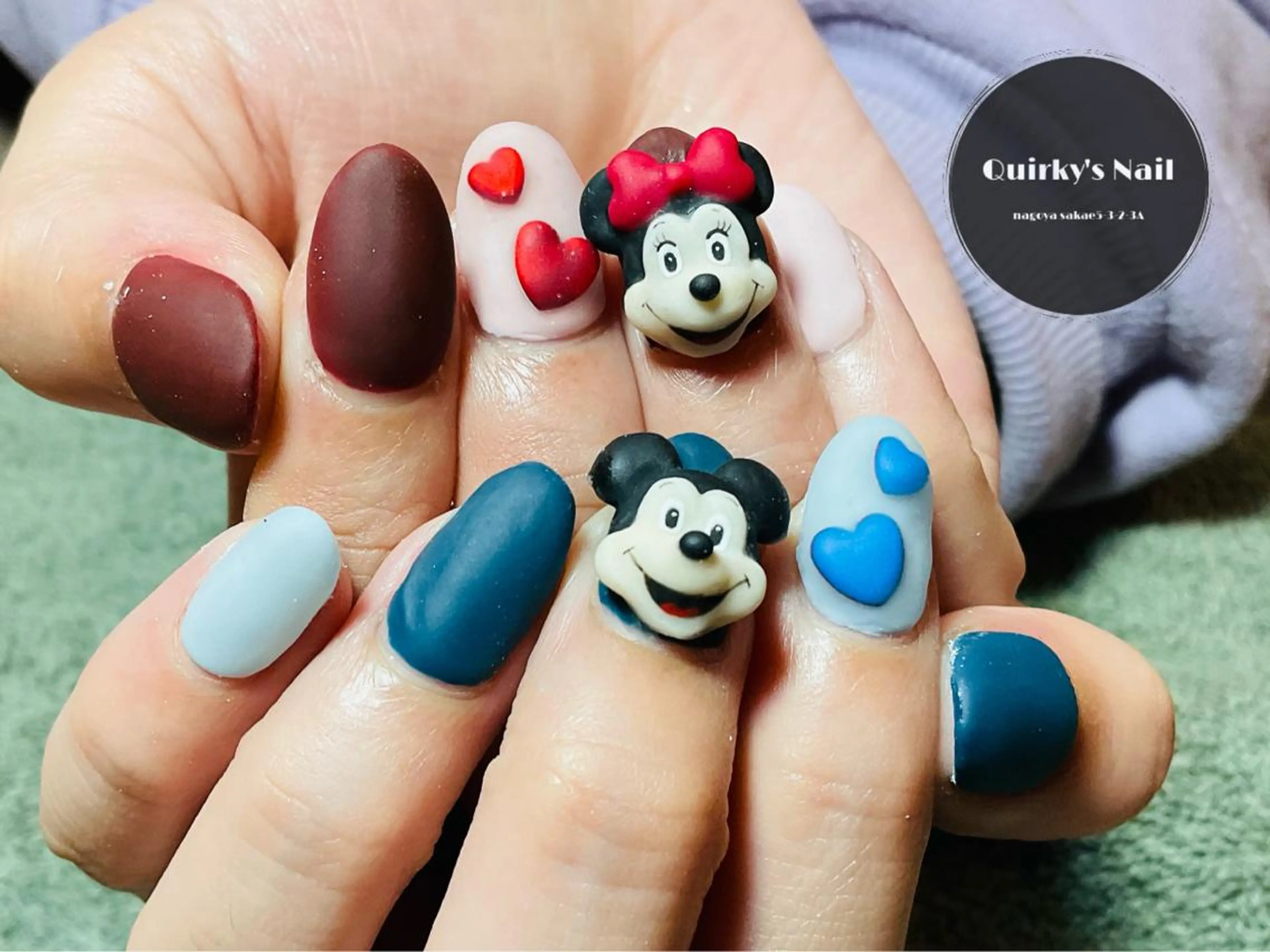 ネイル アートネイル ブルー ボルドー ジェルネイル ハート Quirky's Nail【栄店】のネイルデザイン