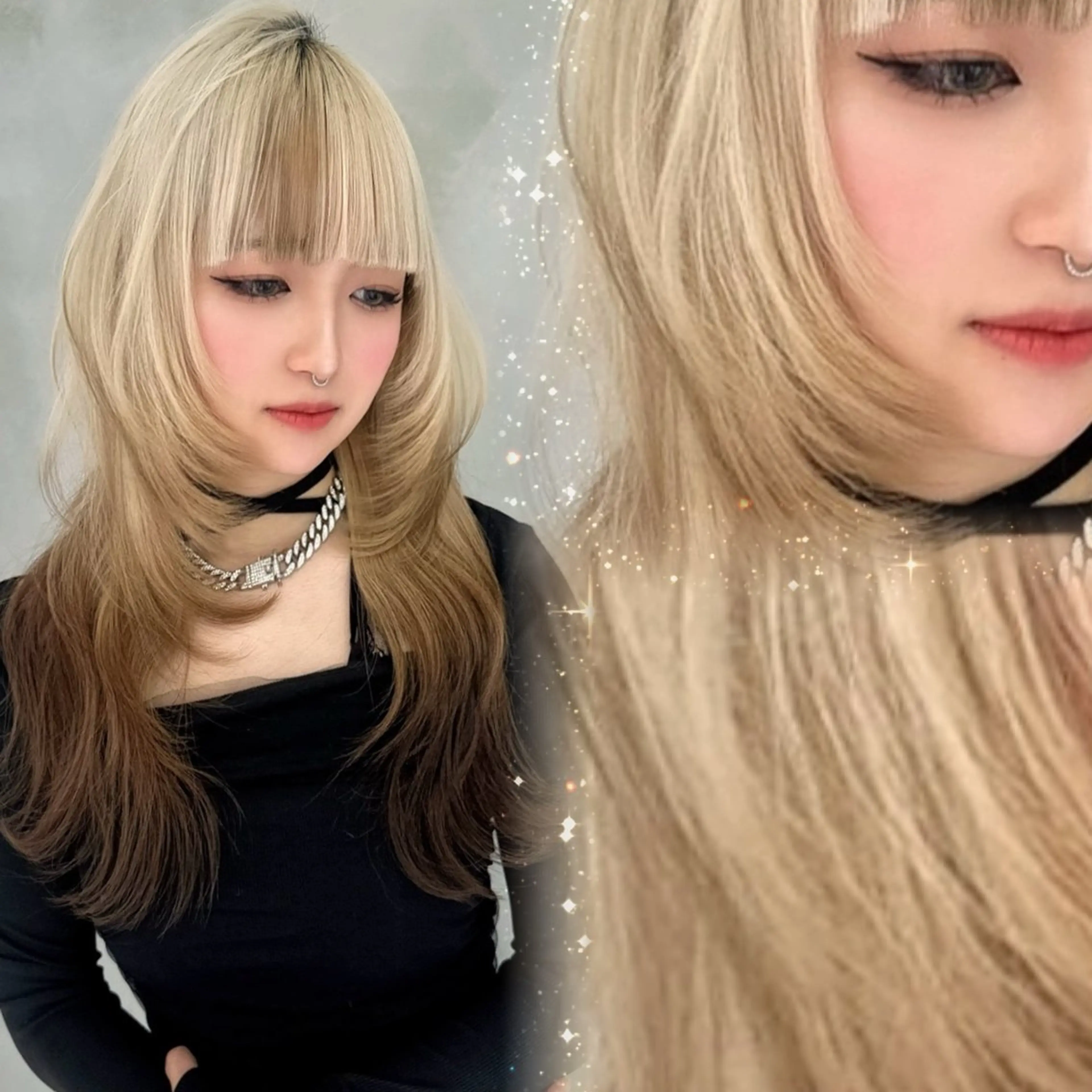 ロング アッシュ 狐カラー ハイライト 韓国風ヘア ロング 似合わせカットカラー NANAMI♡のヘアスタイル