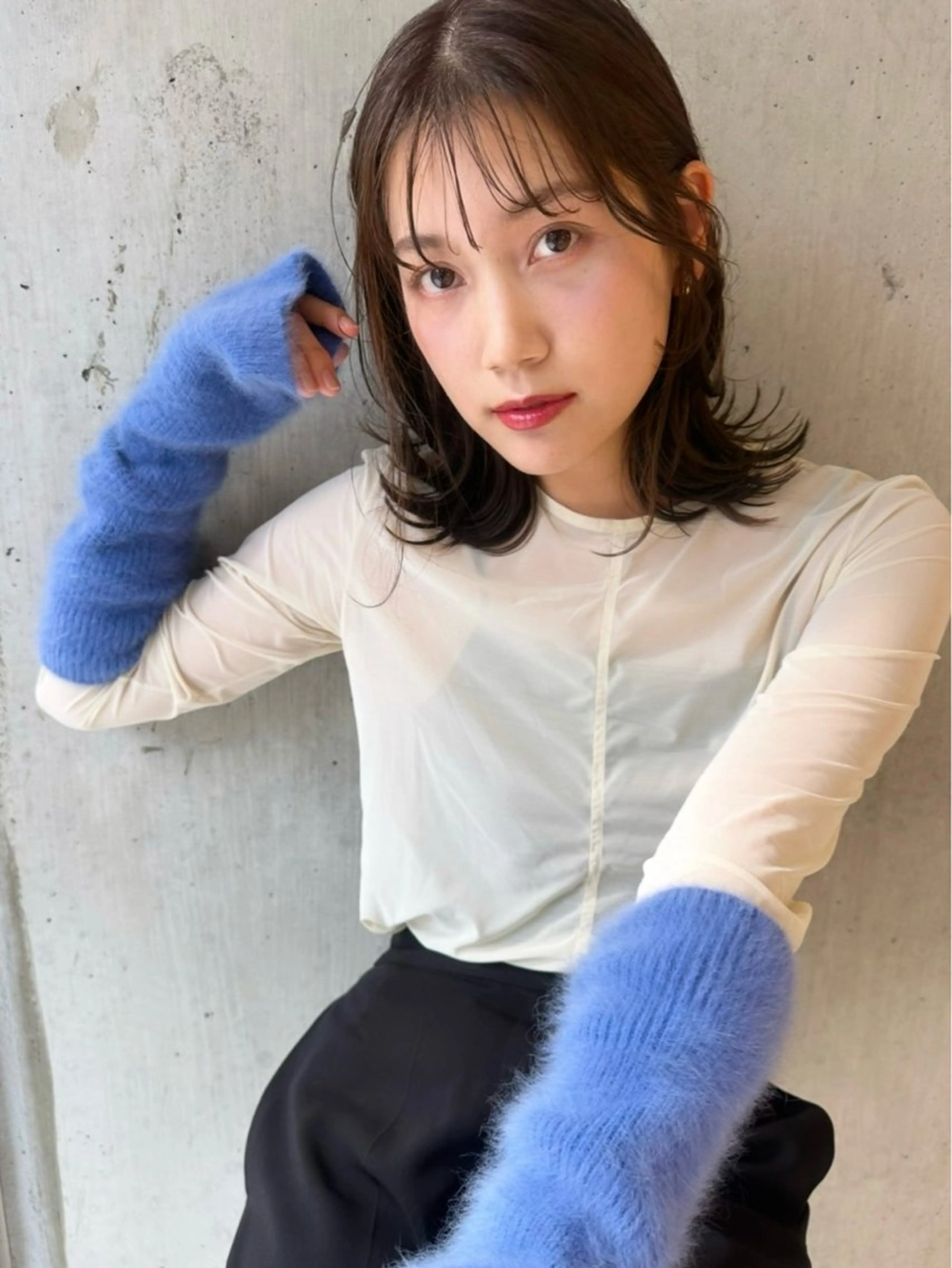 ミディアム カラー 透明感カラー 顔周りカット 似合わせカット 園田あずさ/髪質改善 /透明感カラーのヘアスタイル