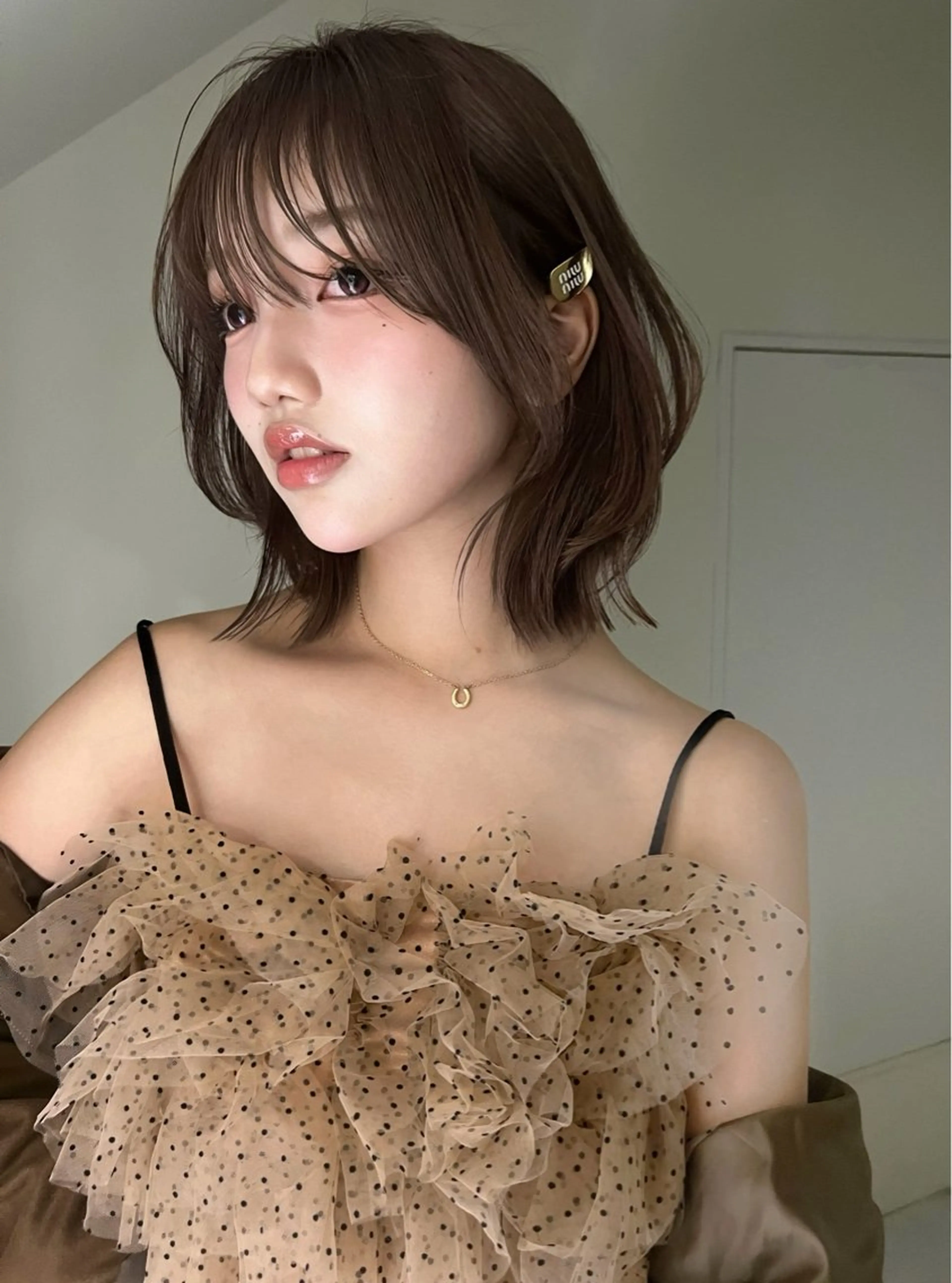 ミディアム カラー ボブ 顔周りカット 小顔カット カット 小顔ボブ jilblanカホのヘアスタイル