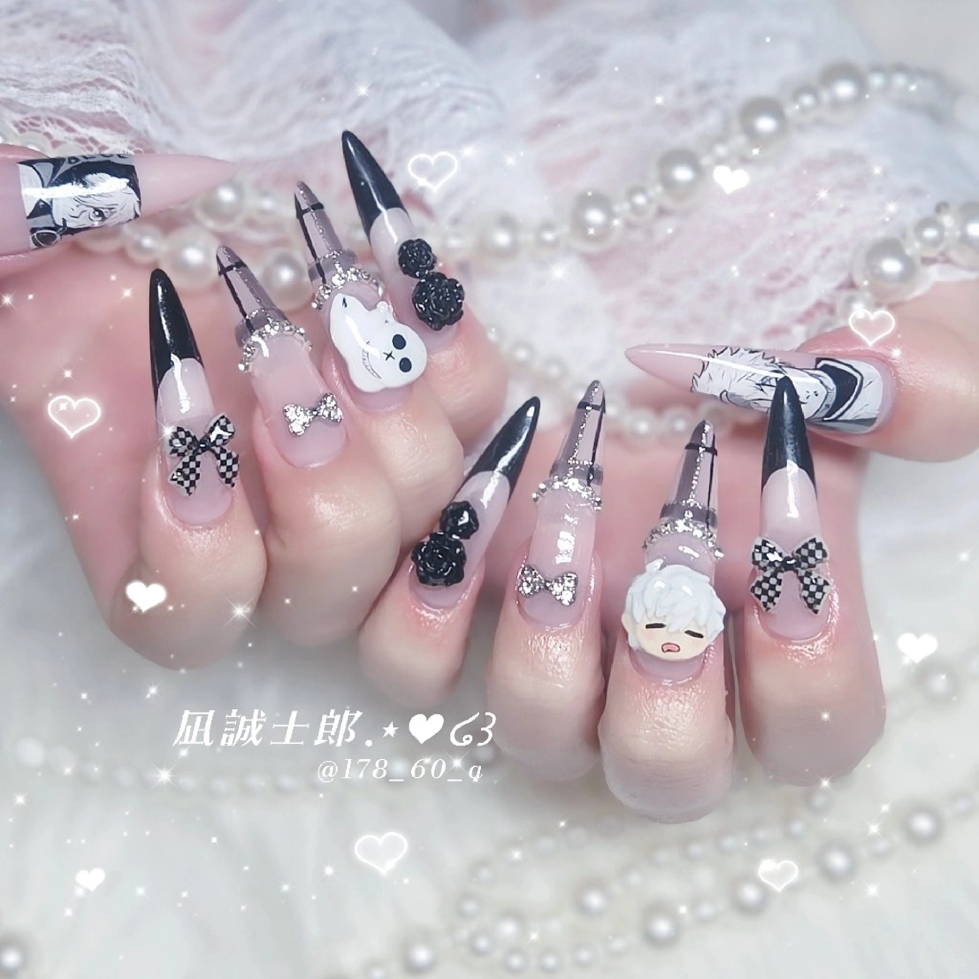 ネイル フレンチネイル ガーリー スカルプネイル ハンドネイル HAPPINAS れん┊痛ネイル&3Dのネイルデザイン