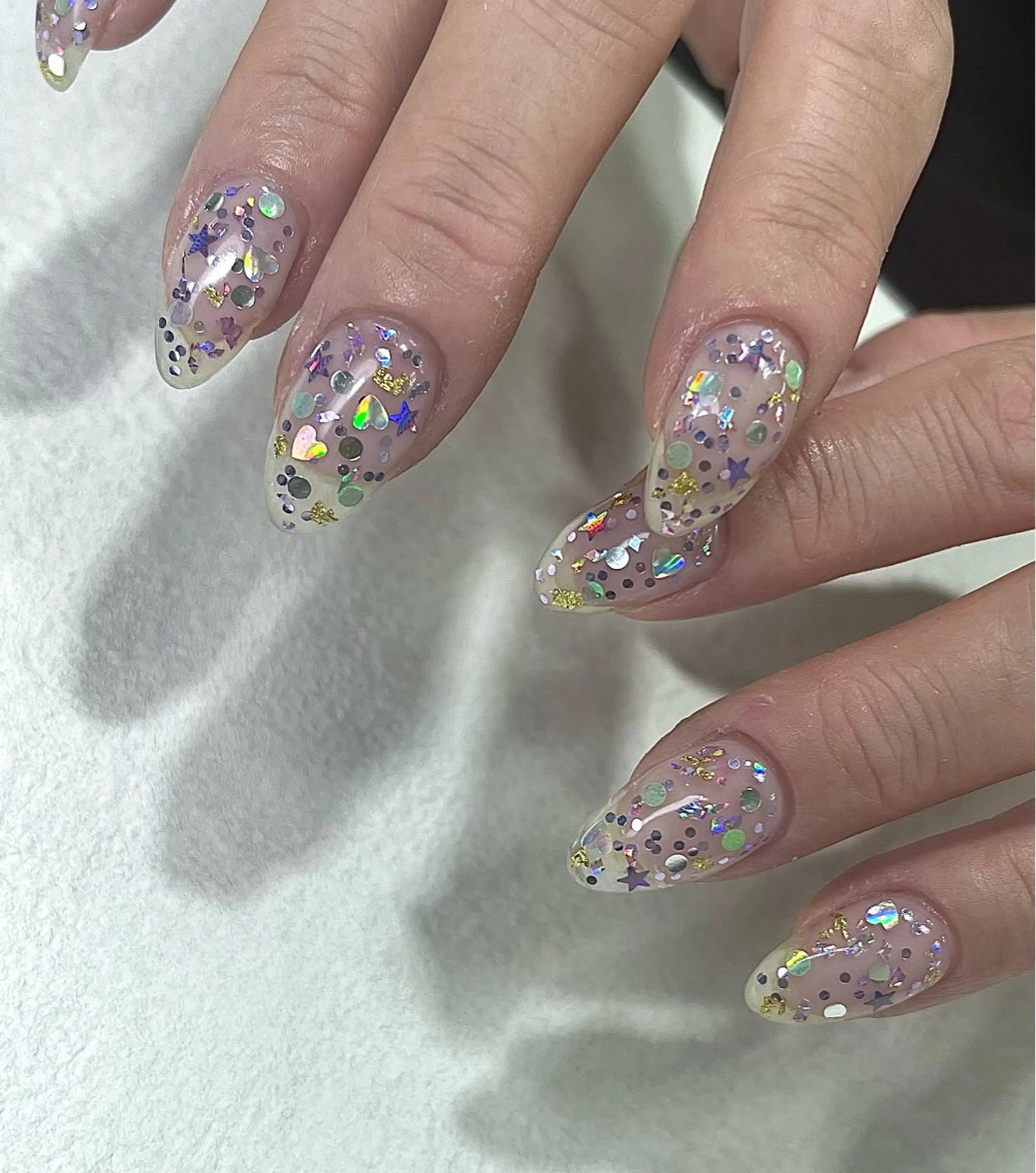 ネイル クリアネイル ハート ホログラムネイル キラキラネイル ハンドネイル フットネイル para ☀︎ sol by BECK所属・Para Sol nail　Maoのネイルデザイン