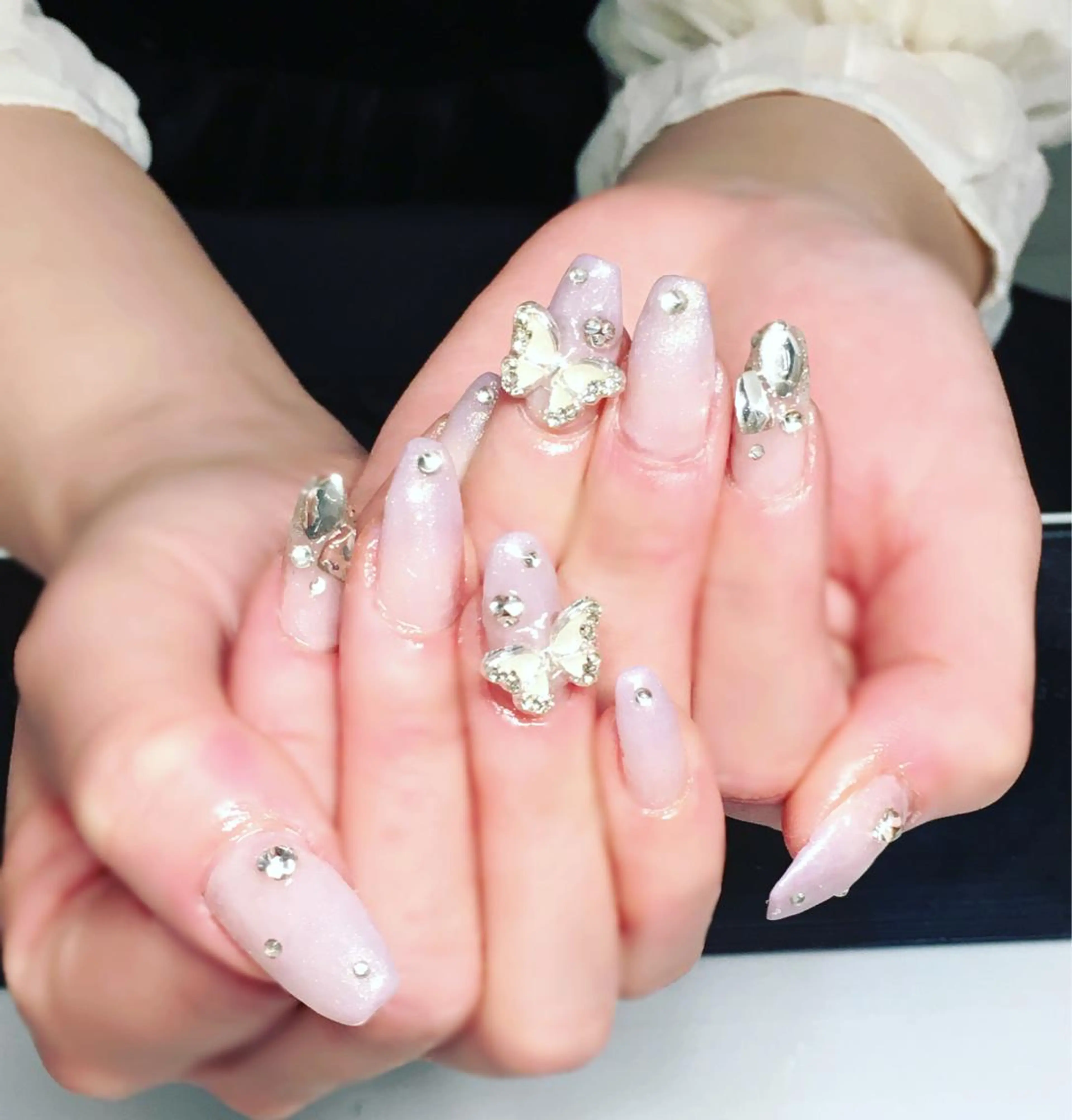 ネイル ジェルネイル グラデーション ラメ(グリッター) 水色 ワンホンネイル Nyanco Nailのネイルデザイン