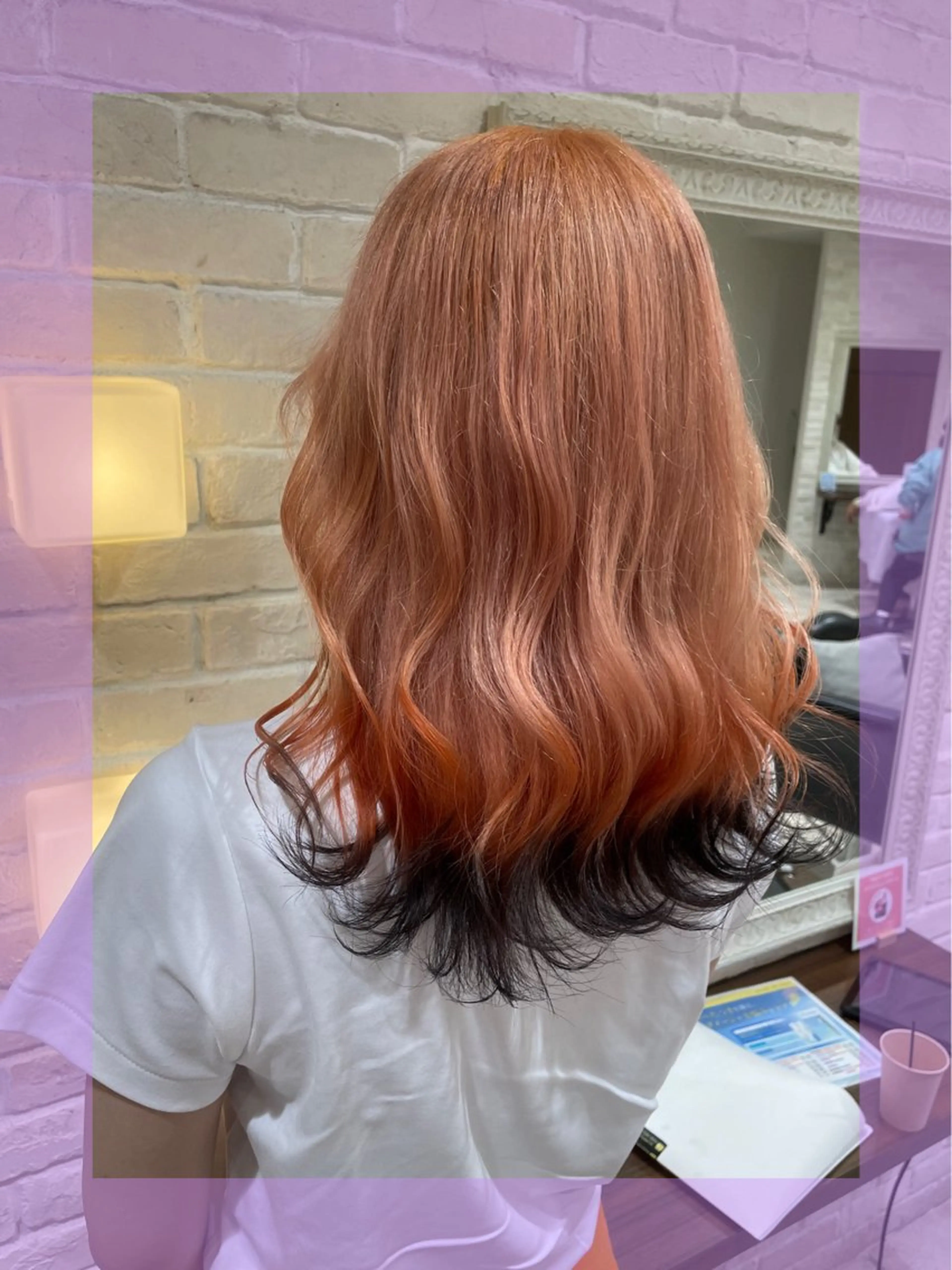 ロング カラー ヘアアレンジ 黒髪 オレンジ ヘアカラー 🦄ブリーチ💜エク ステ💜MIU🦄のヘアスタイル