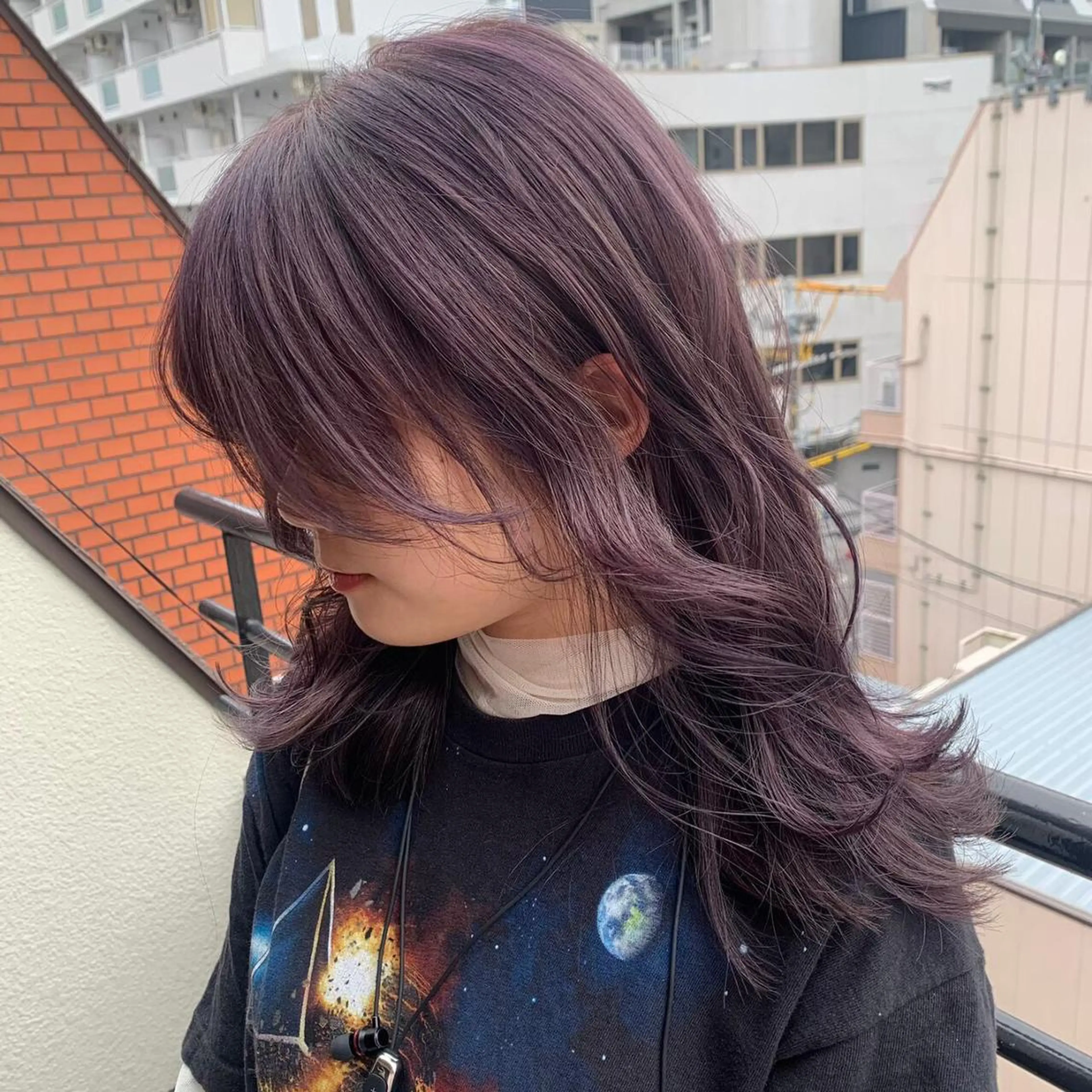 セミロング カラー ヘアアレンジ キッズ アディクシーカラー バレイヤージュ ミストバング ベージュカラー 黒髪 髪質改善ケアカラー Eir梅田/中村のヘアスタイル
