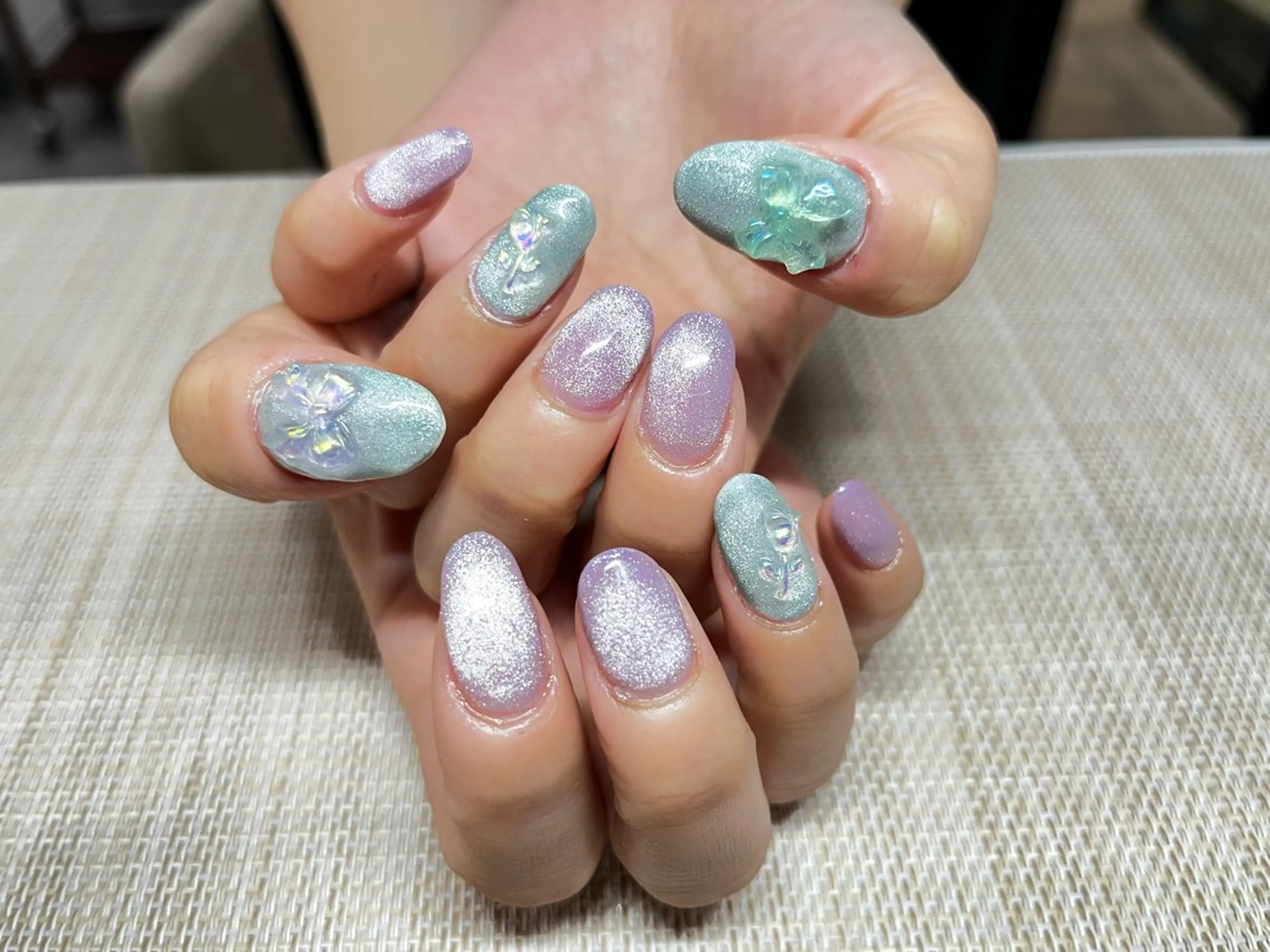 ネイル 韓国ネイル マグネットネイル 春ネイル ワンホンネイル ハンドネイル N's Nailのネイルデザイン