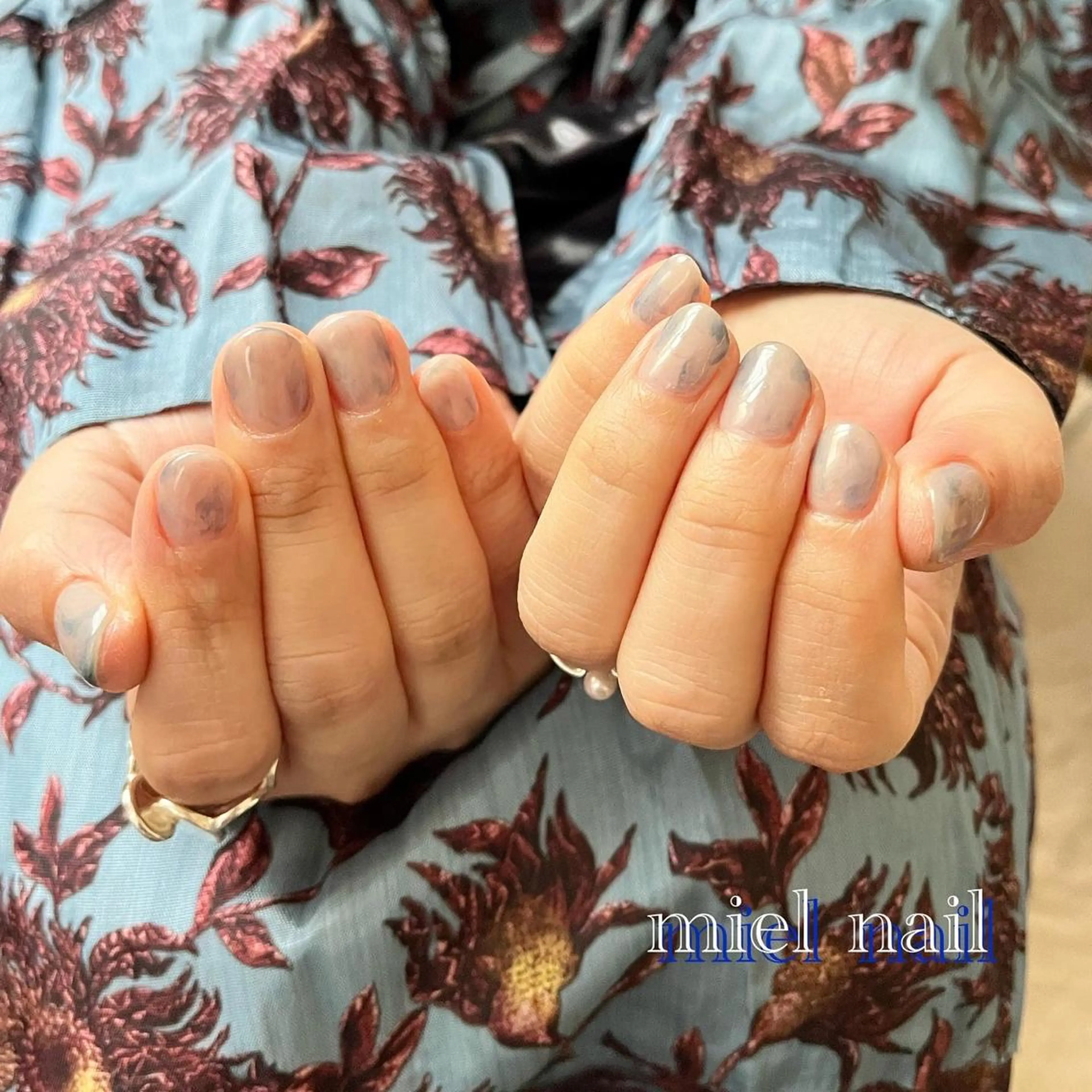 ネイル 大理石ネイル(マーブル) ネイビー ハンドネイル miel nailのネイルデザイン