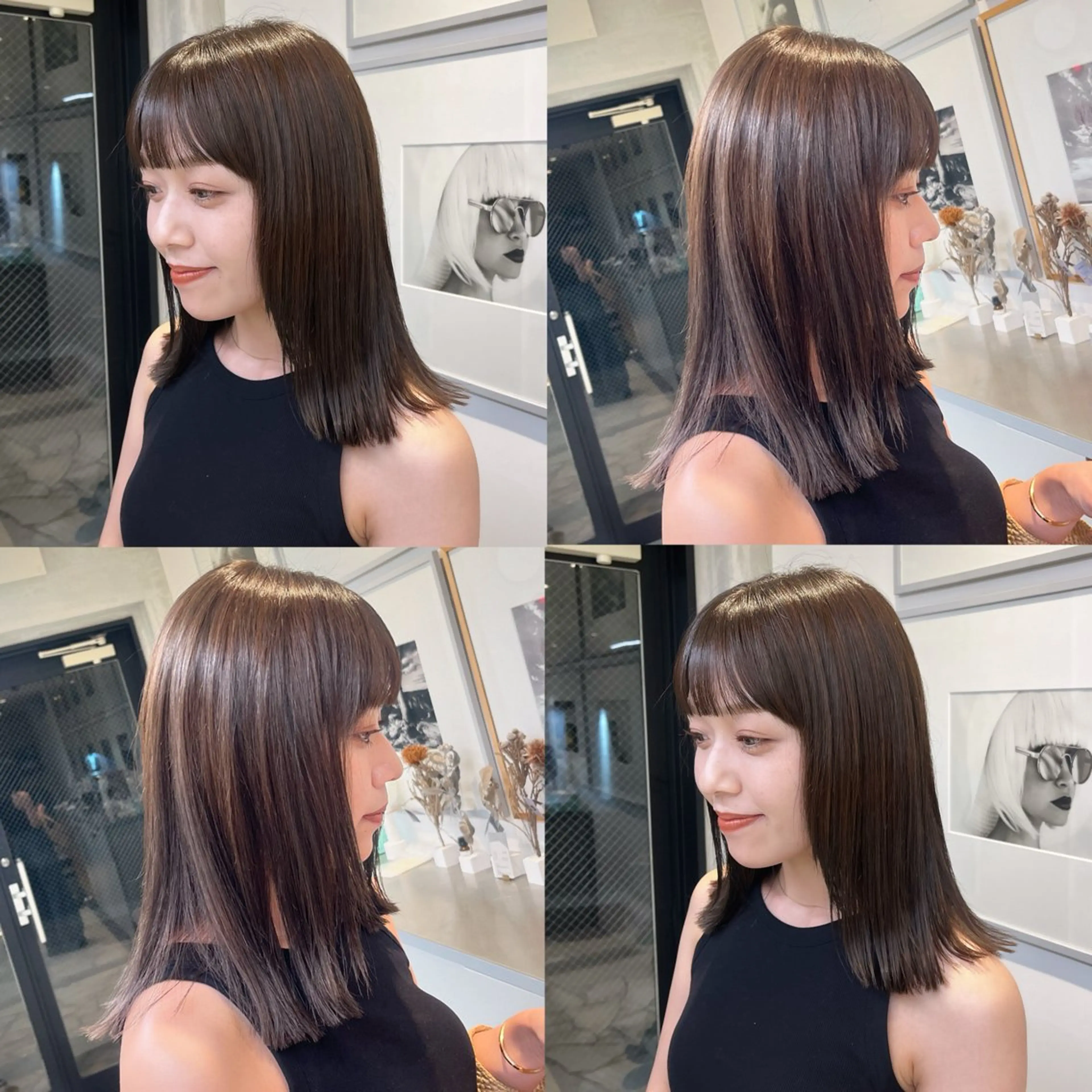 ミディアム カラー ベージュカラー ブラウンカラー 透明感カラー グレージュ ナチュラルブラウン ヘアカラー トリートメント ヘッドスパ ヘアセット カジュアルを女っぽく 𝗮𝘆𝗮𝗰𝗼のヘアスタイル