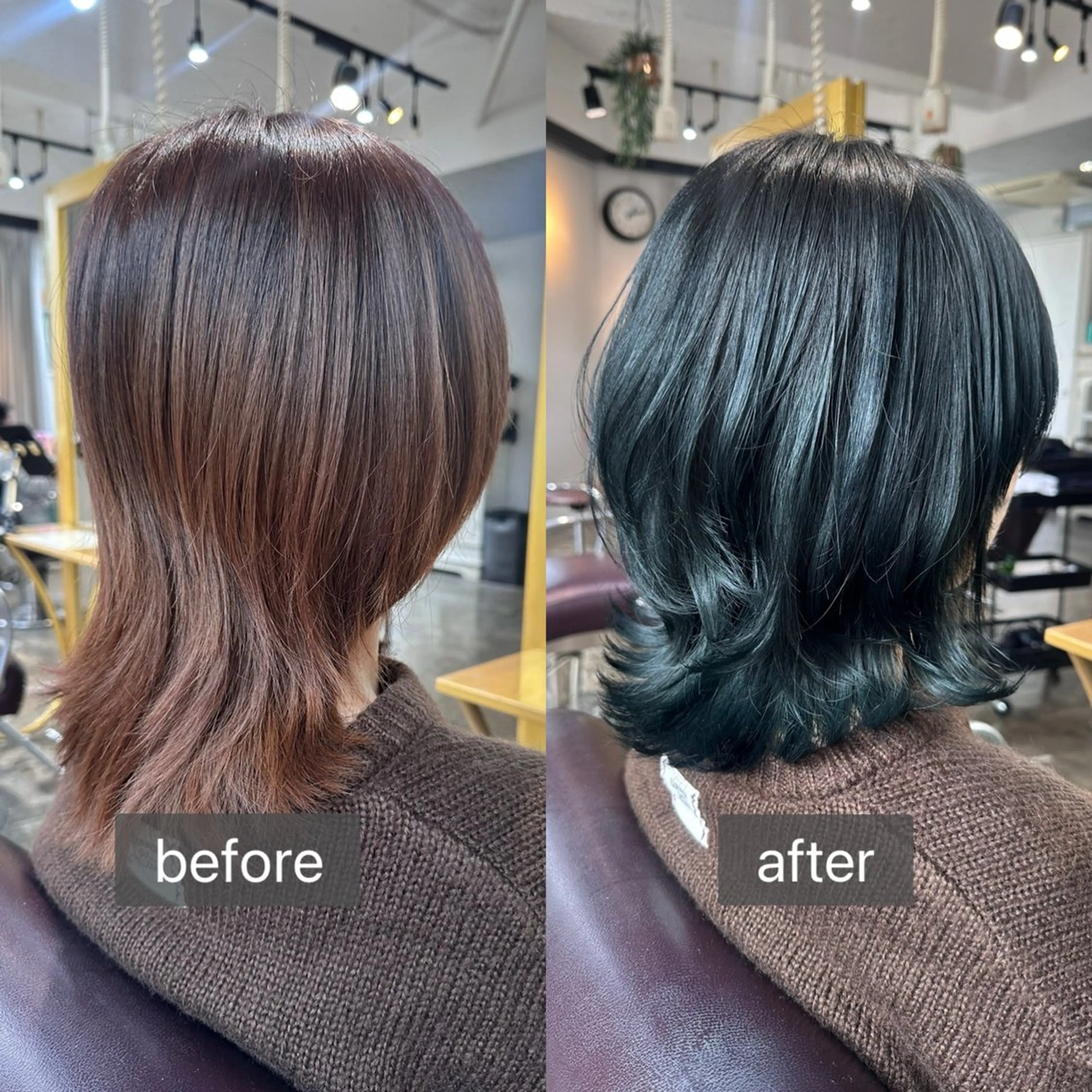 セミロング カラー 黒髪 ブルーカラー ブルーブラック 透明感カラー カット ヘアカラー 艶カラー/レイヤー 💖心斎橋/Sakiのヘアスタイル