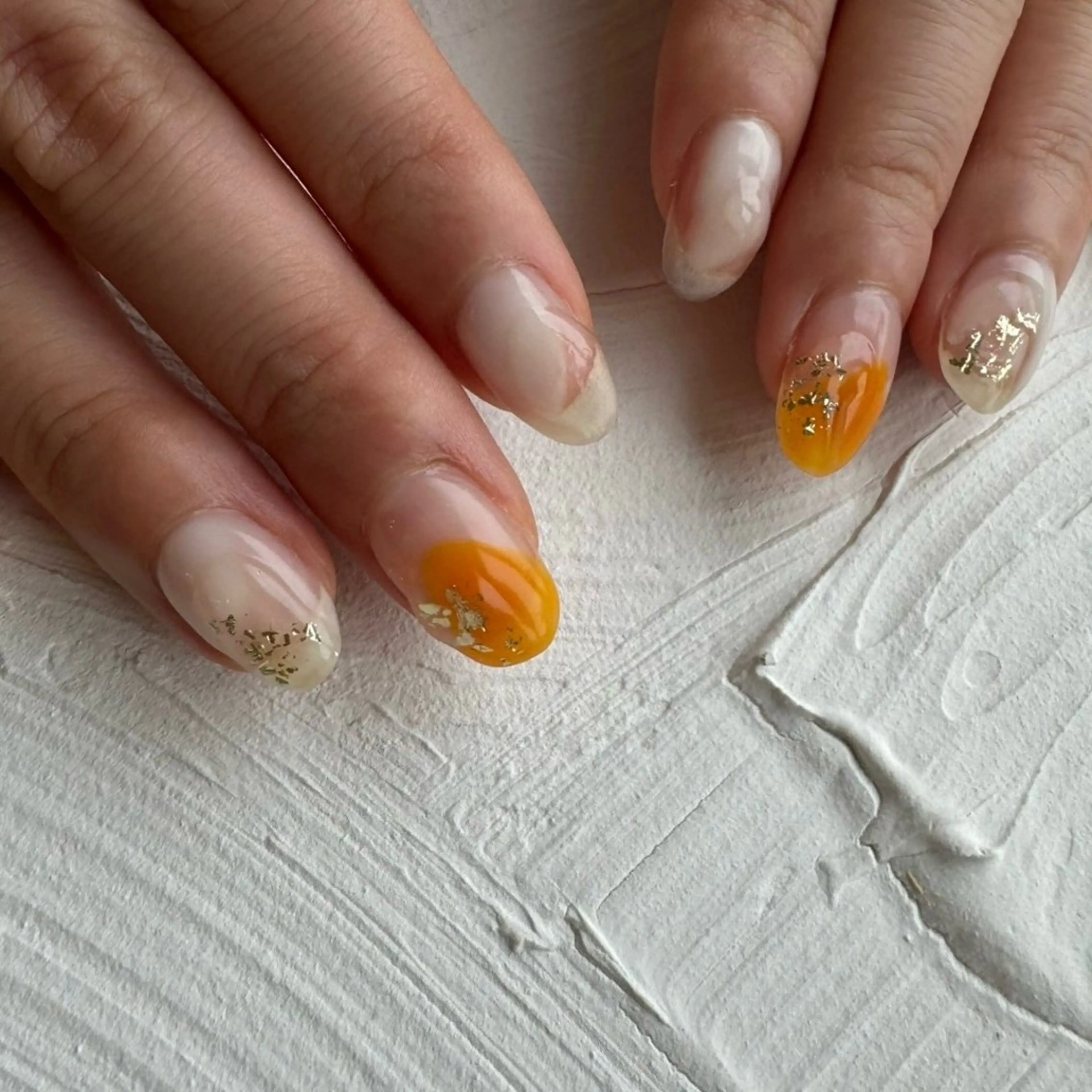 ネイル ニュアンスネイル オレンジ ぷっくりネイル ハンドネイル nail‪◯ petitnanoのネイルデザイン