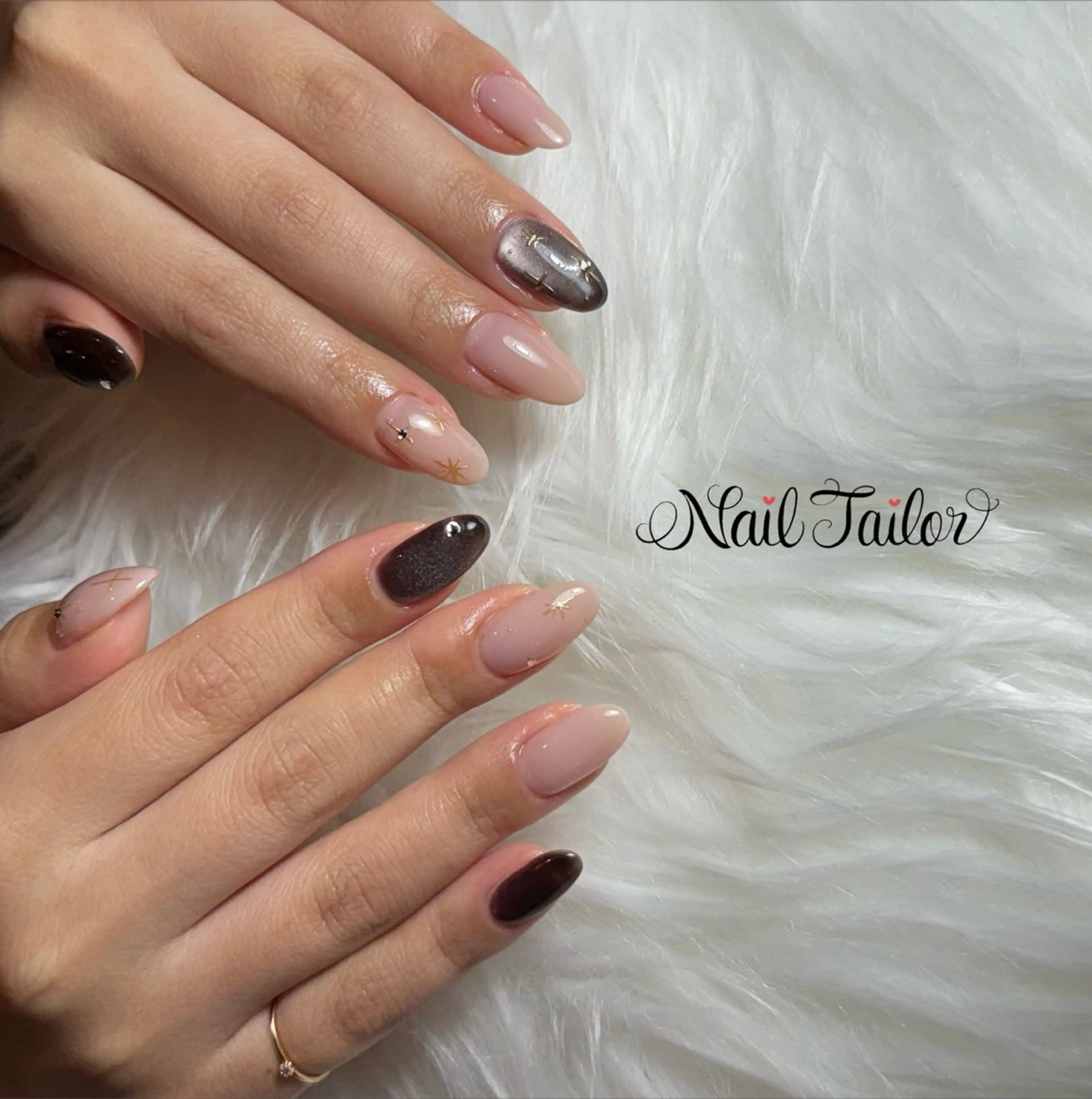 ネイル アートネイル ブラウン マグネットネイル ミラーネイル オフィスネイル ハンドネイル 〜Nail Tailor〜　ネイルテイラー所属・NailTailor ネイルテイラーのネイルデザイン