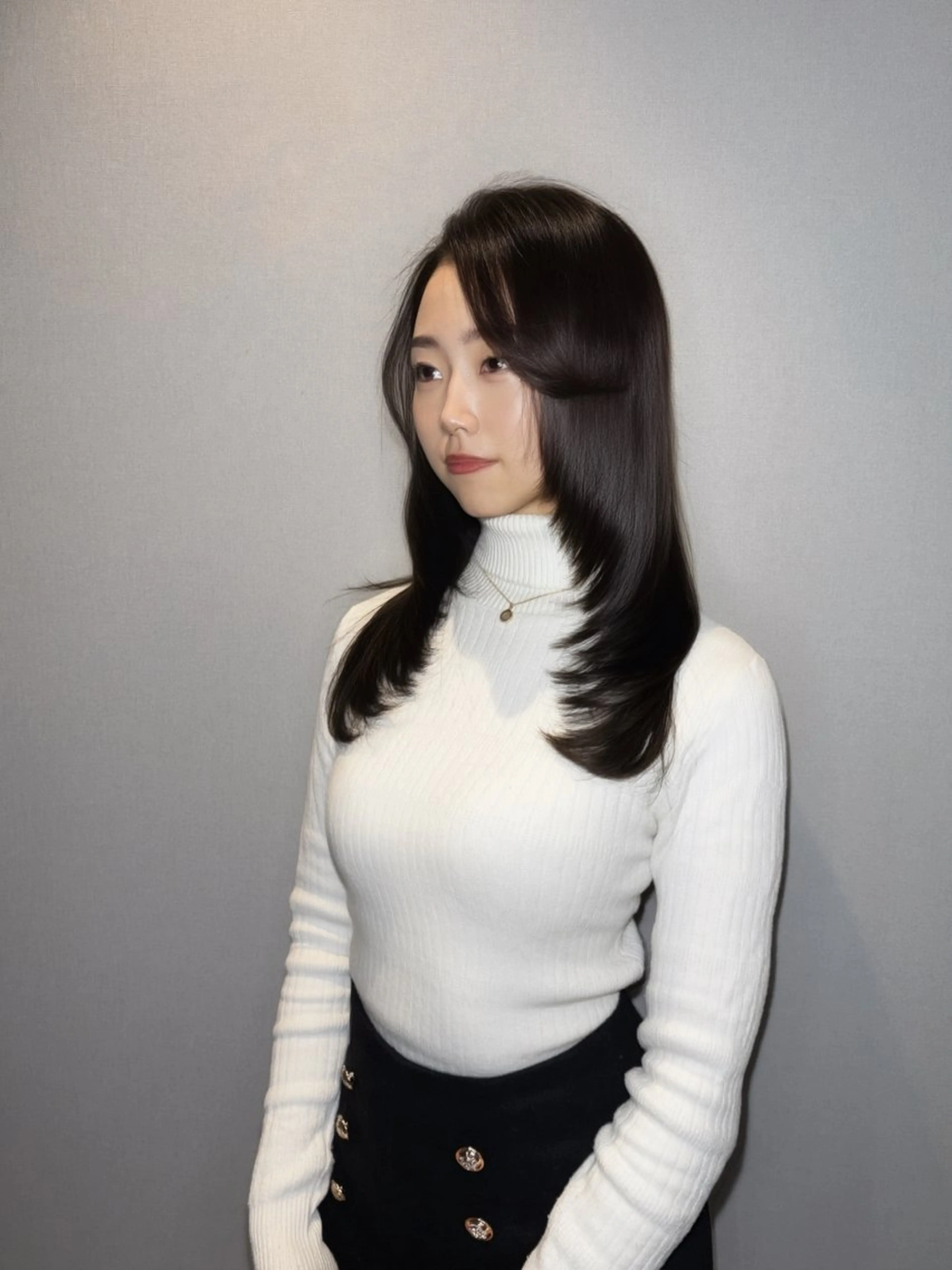 ミディアム 髪質改善 韓国風ヘア レイヤーカット 縮毛矯正 トリートメント カット トリートメント 髪質改善/shuki 韓国/代表取締役のヘアスタイル