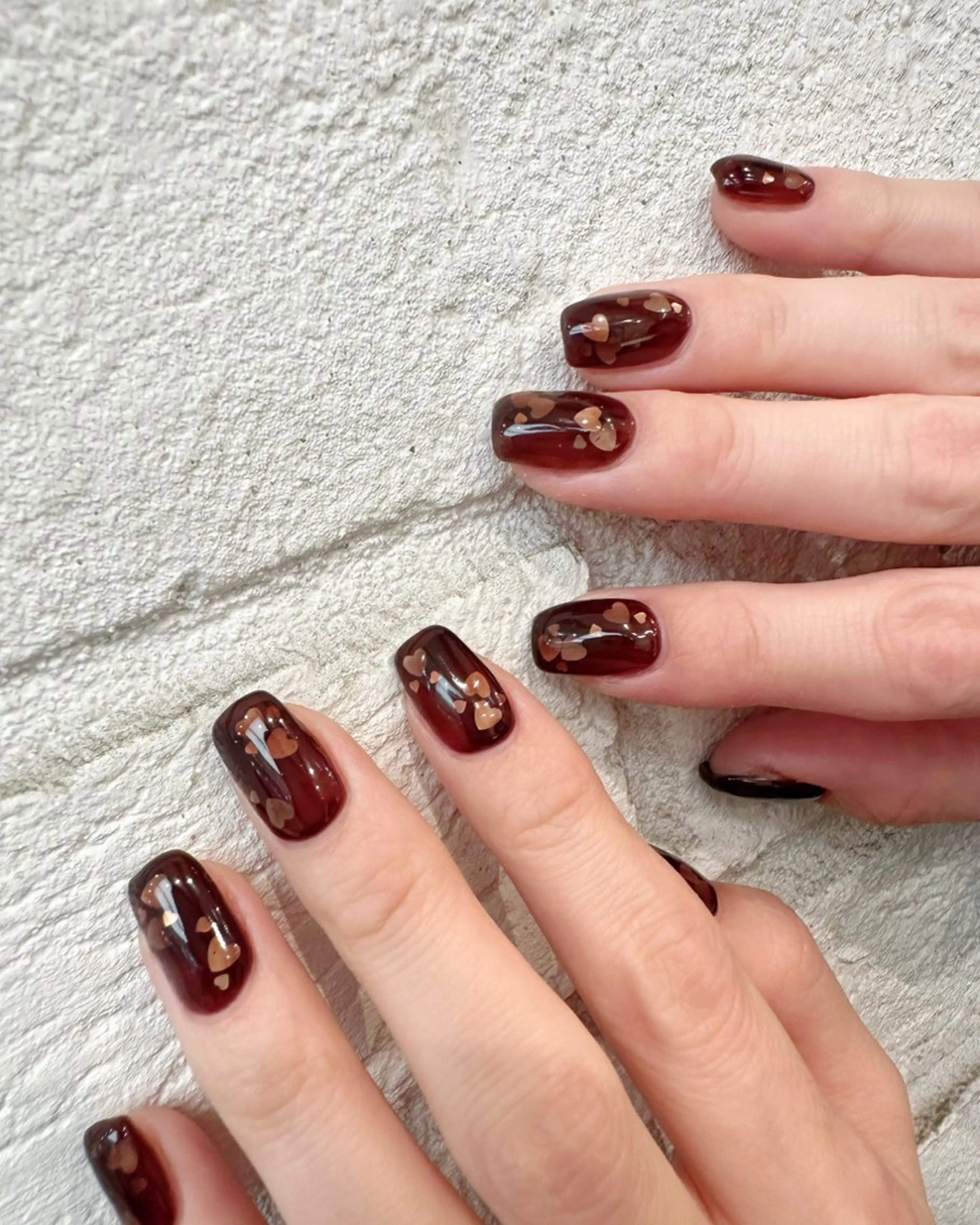 ネイル ブラウン ハート 氷ネイル・うるうるネイル 韓国ネイル ニュアンスネイル 🪞KAPE NAIL 🪞のネイルデザイン