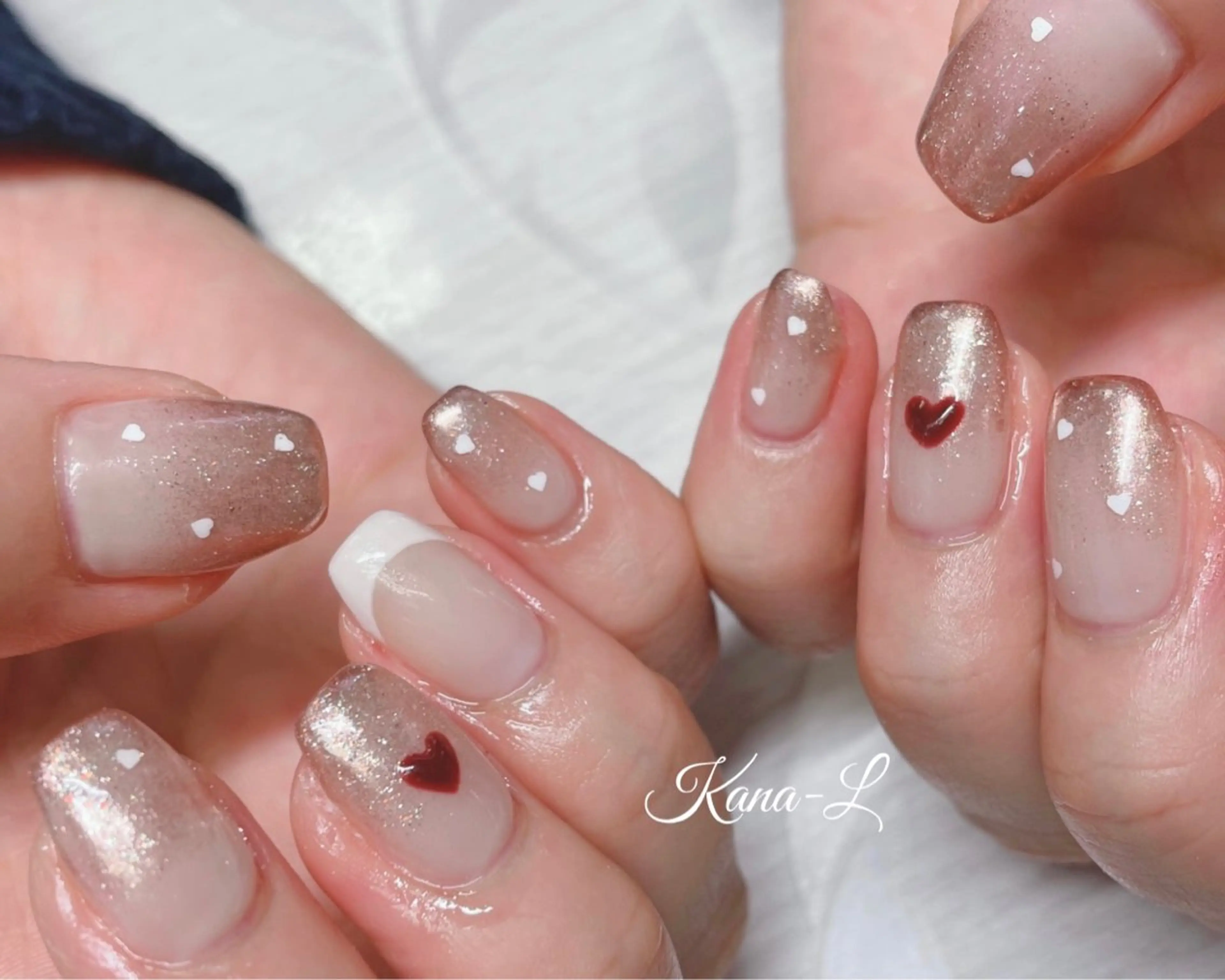 ネイル フレンチネイル ジェルネイル グラデーション ハート 韓国ネイル 芦辺 香奈のネイルデザイン