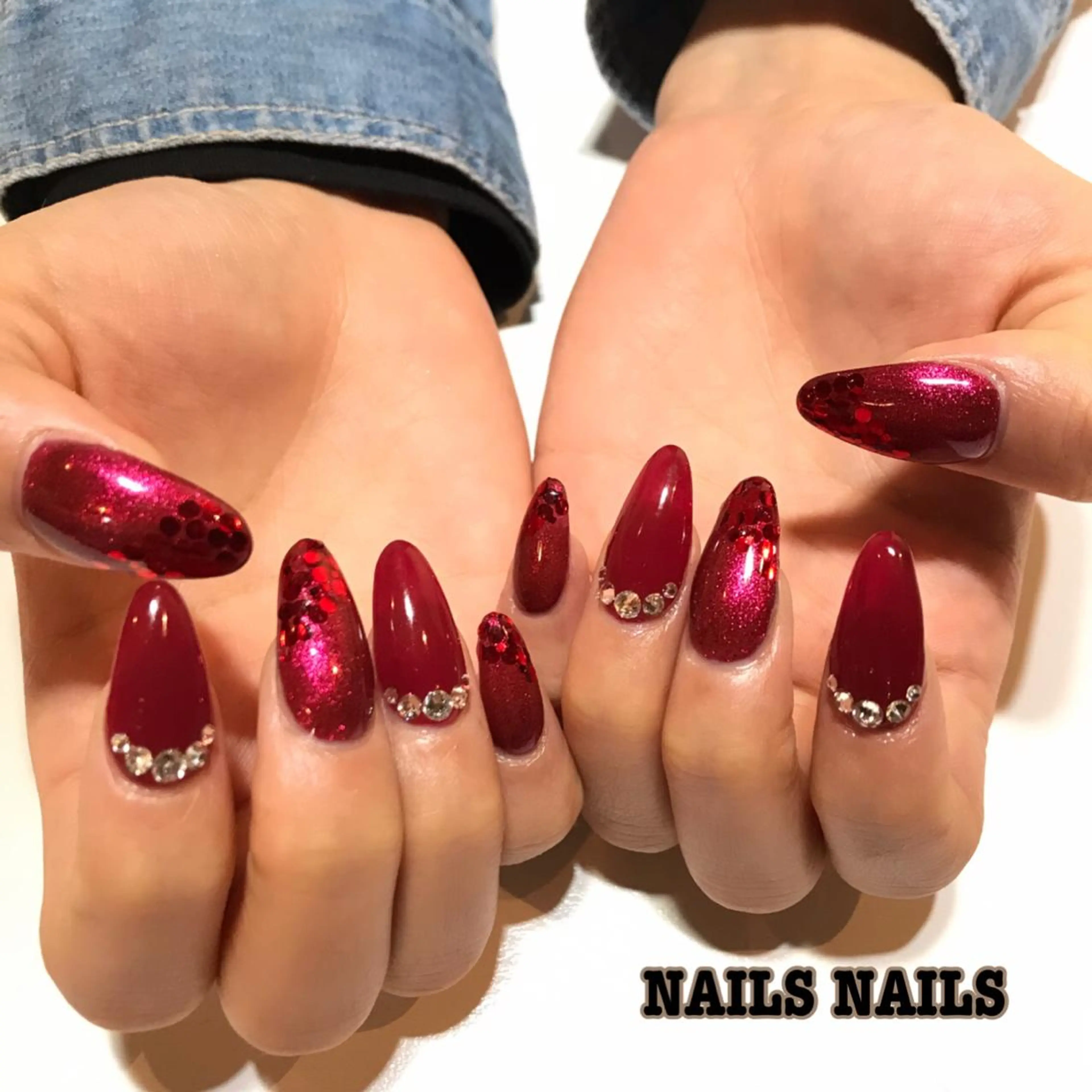 ネイル アートネイル ボルドー 成人式 長さ出し ジェルネイル ハンドネイル NAILSNAILS ERIKAのネイルデザイン