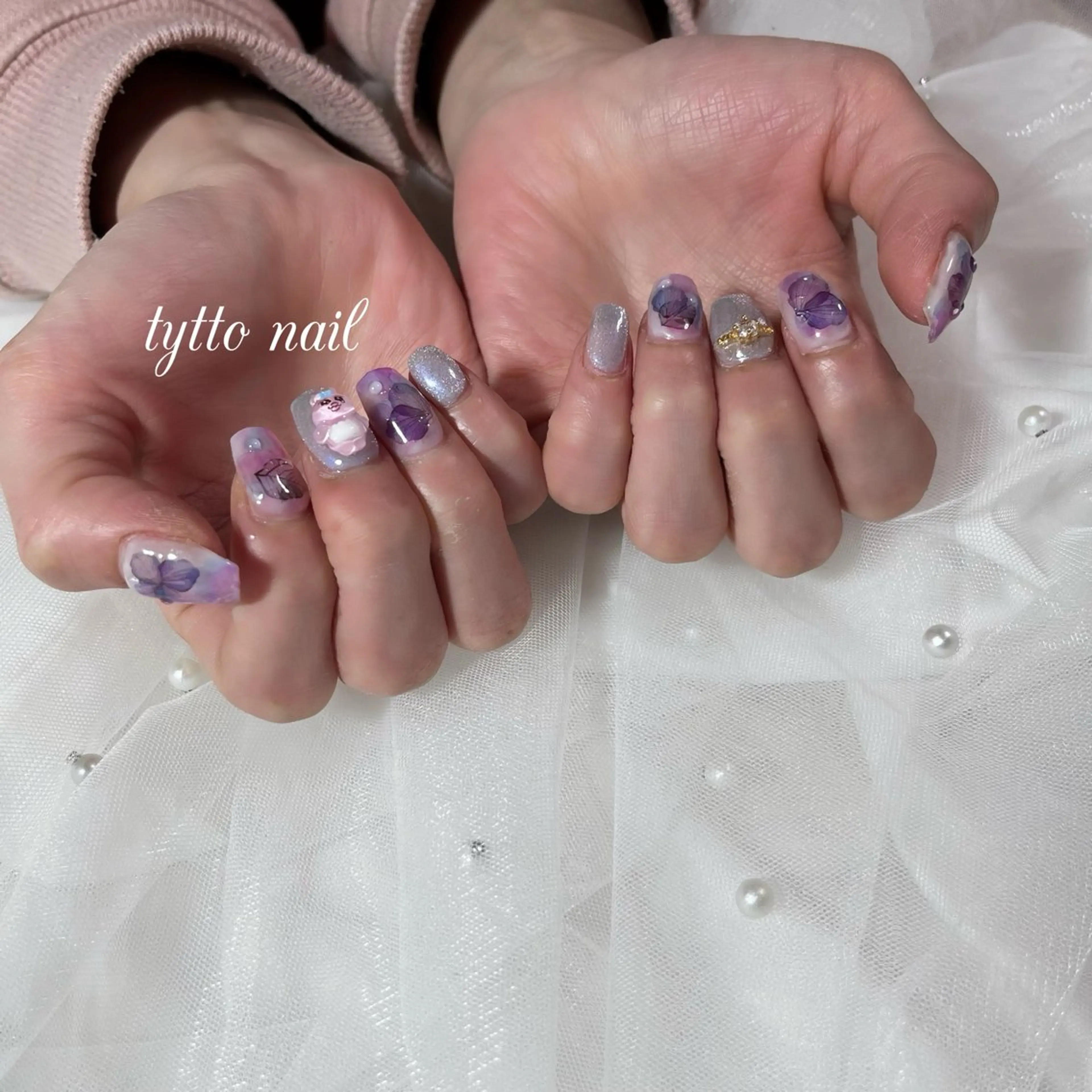 ネイル アートネイル ブルー マグネットネイル ニュアンスネイル パープル ハンドネイル tytto nail ❤︎‪‪eri‪‪のネイルデザイン