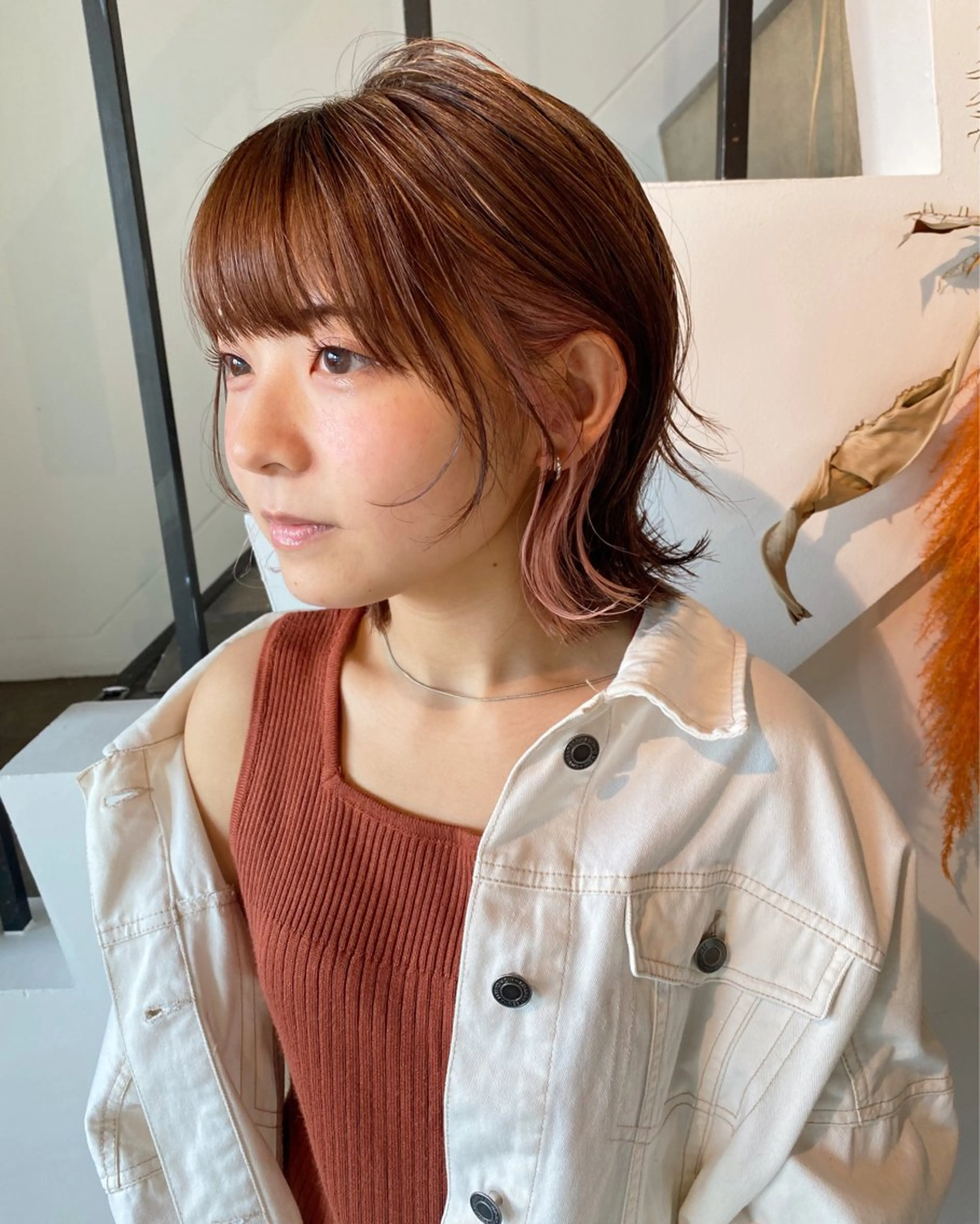 ショート カラー ブラウンカラー ピンクカラー ピンクブラウン ボブ 永縄 結花のヘアスタイル