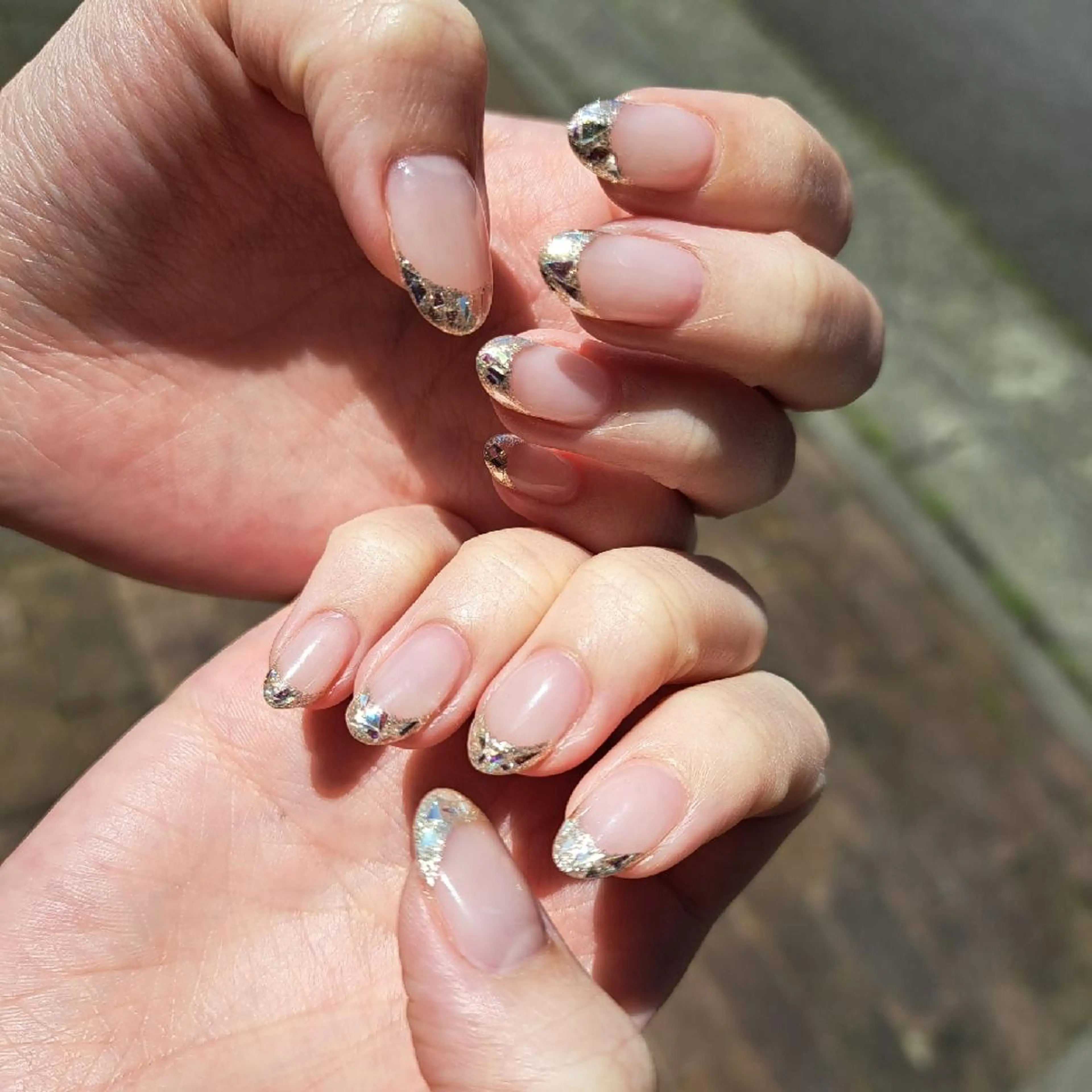 ネイル フレンチネイル ガラスフレンチ キラキラネイル HAYASHI  Nのネイルデザイン