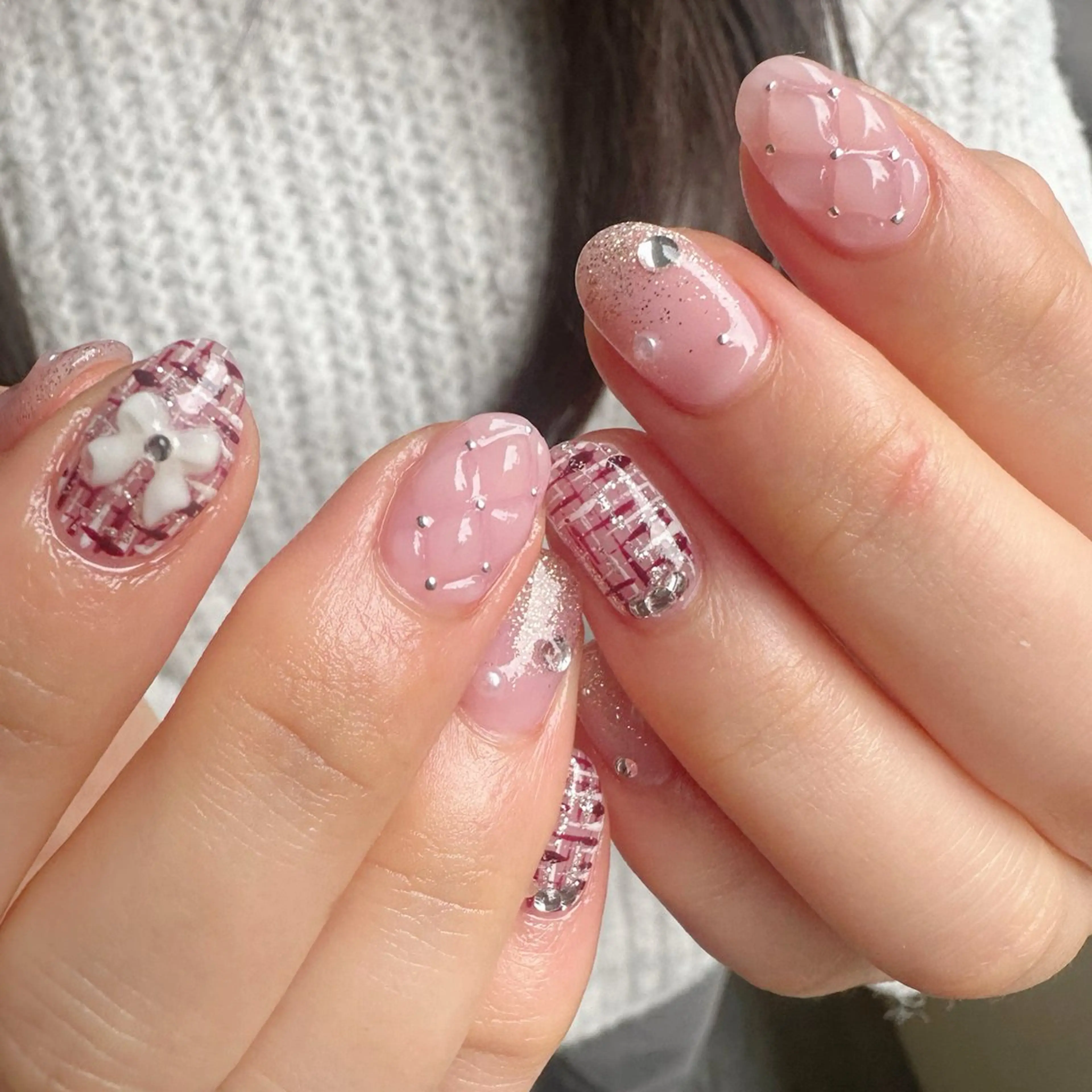 ネイル 成人式 氷ネイル・うるうるネイル ラメ(グリッター) リボン ツイードネイル 🪞KAPE NAIL 🪞のネイルデザイン