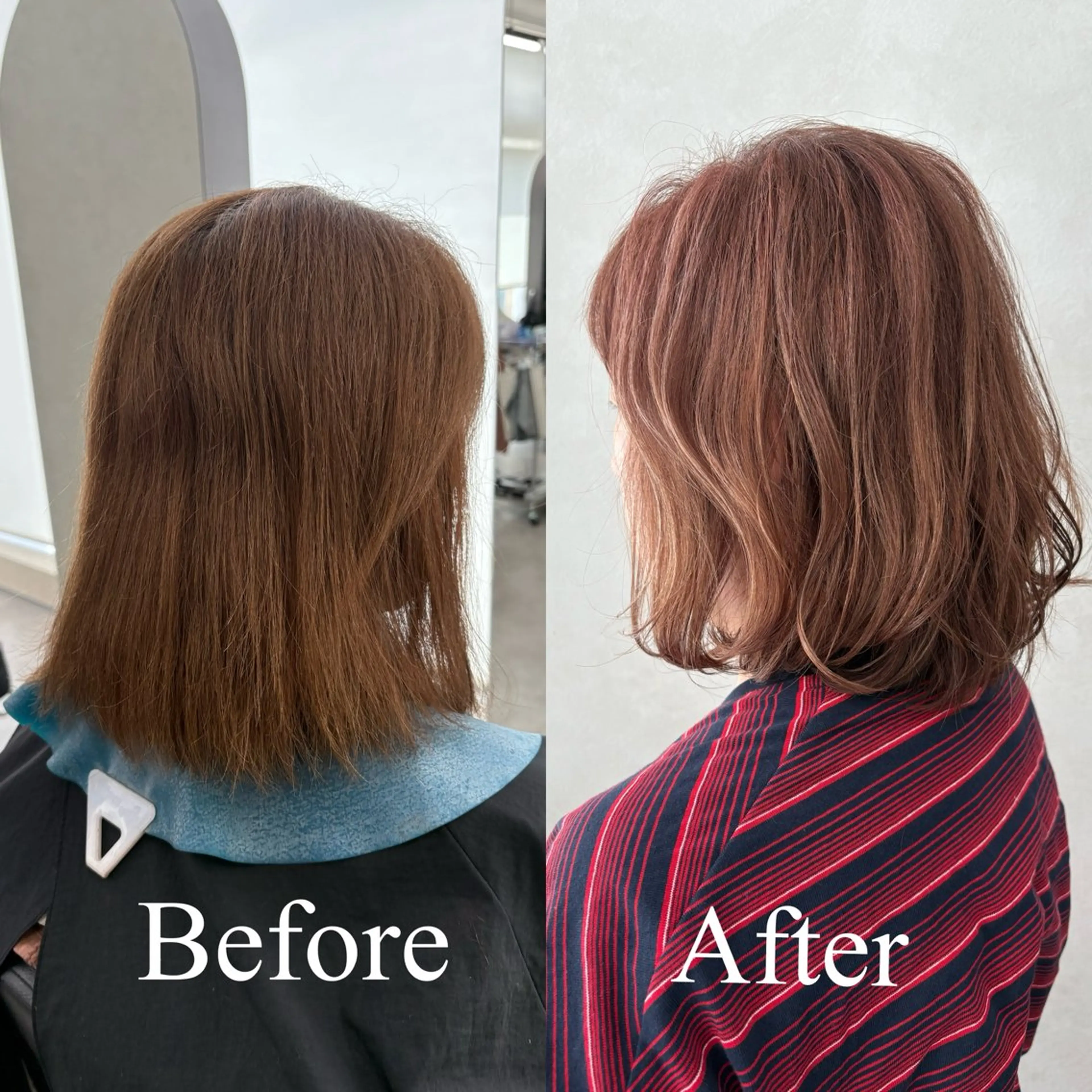 ミディアム カラー ピンクカラー ボブ カット ヘアカラー トリートメント qumu 横浜所属・透明感カラー/ボブ/ 髪質改善ストレートのヘアスタイル