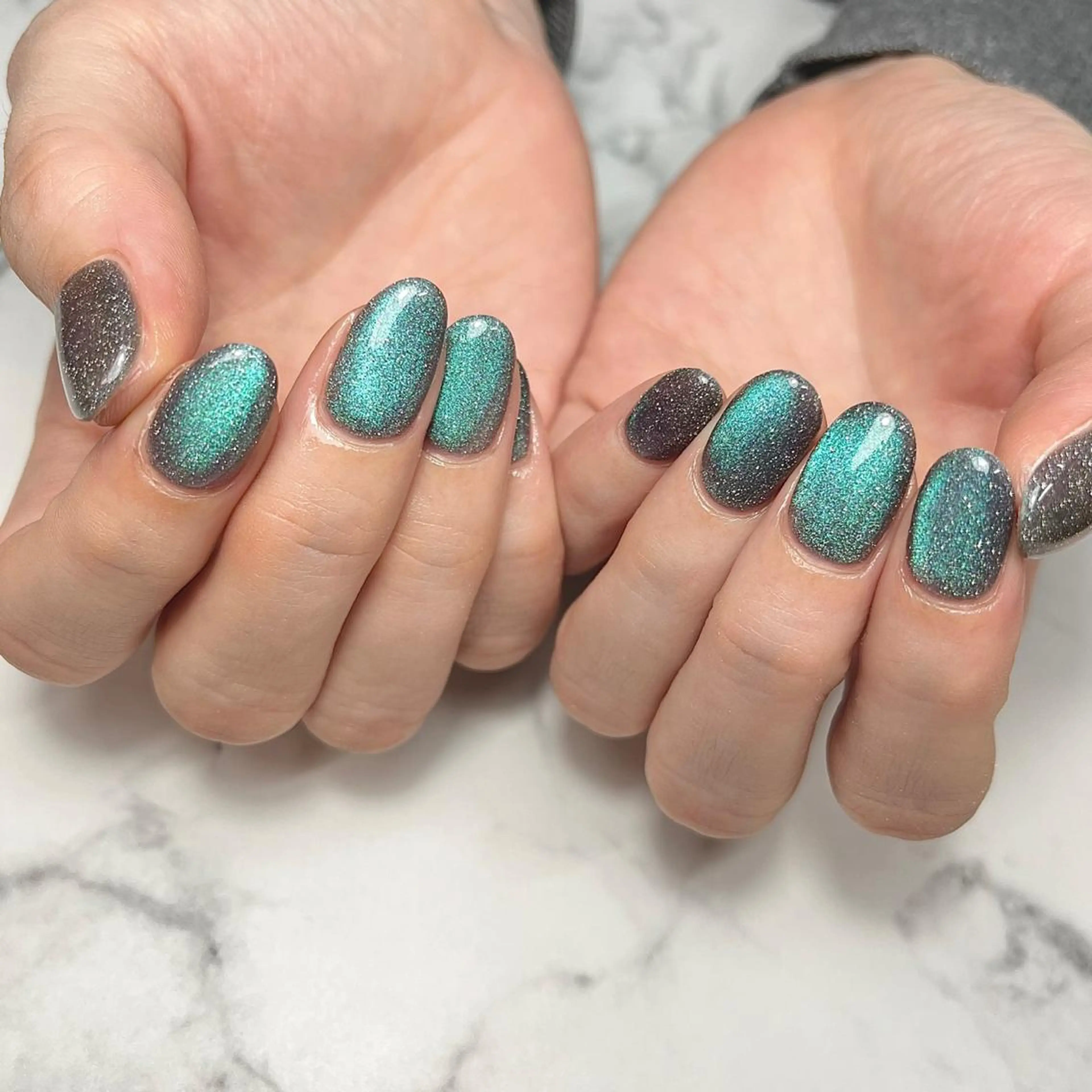 ネイル アートネイル ブルー グリーン 韓国ネイル マグネットネイル ハンドネイル NAIL NOWのネイルデザイン