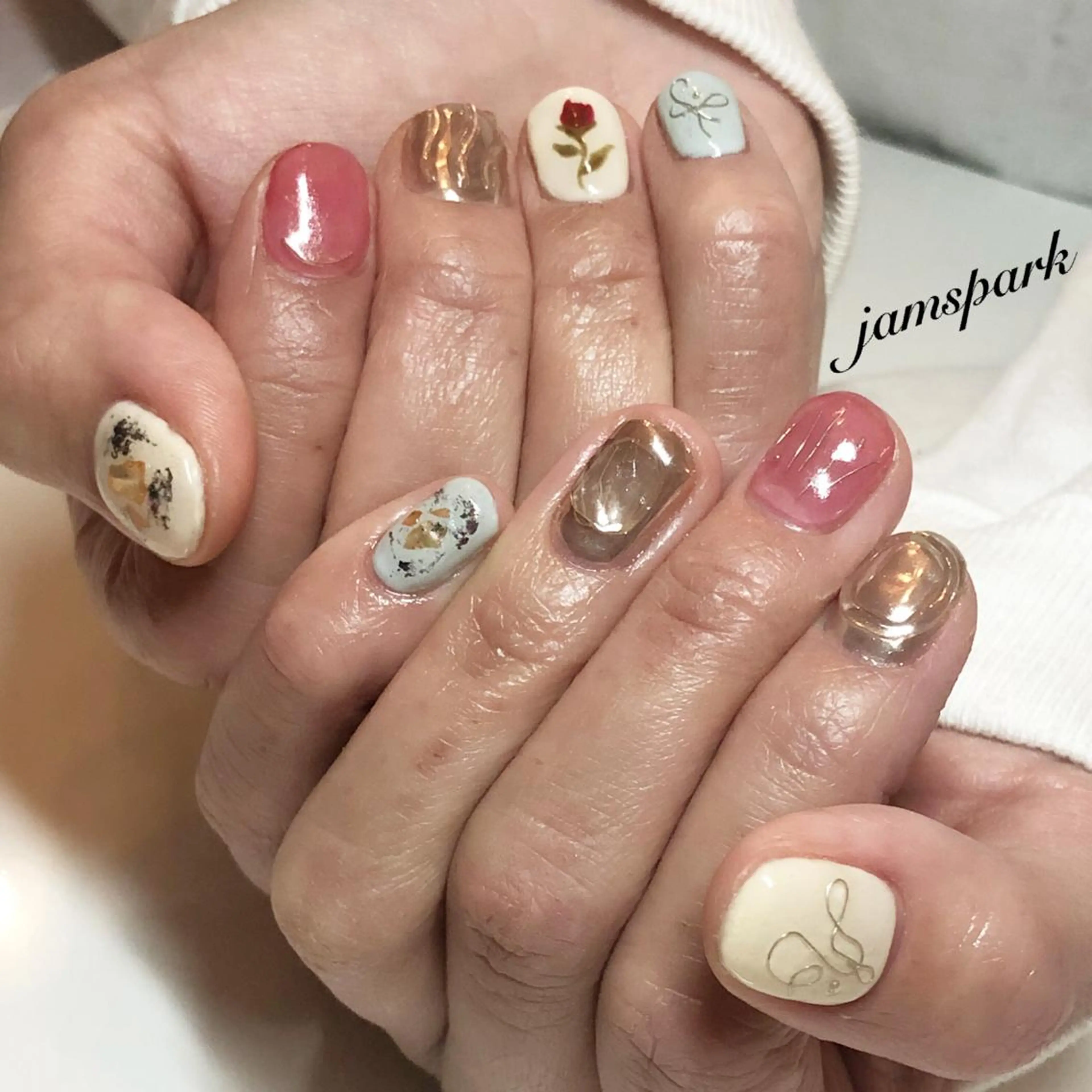 ネイル 入学式 フラワーネイル 卒業式 ニュアンスネイル 春ネイル ハンドネイル jamspark ✨のネイルデザイン