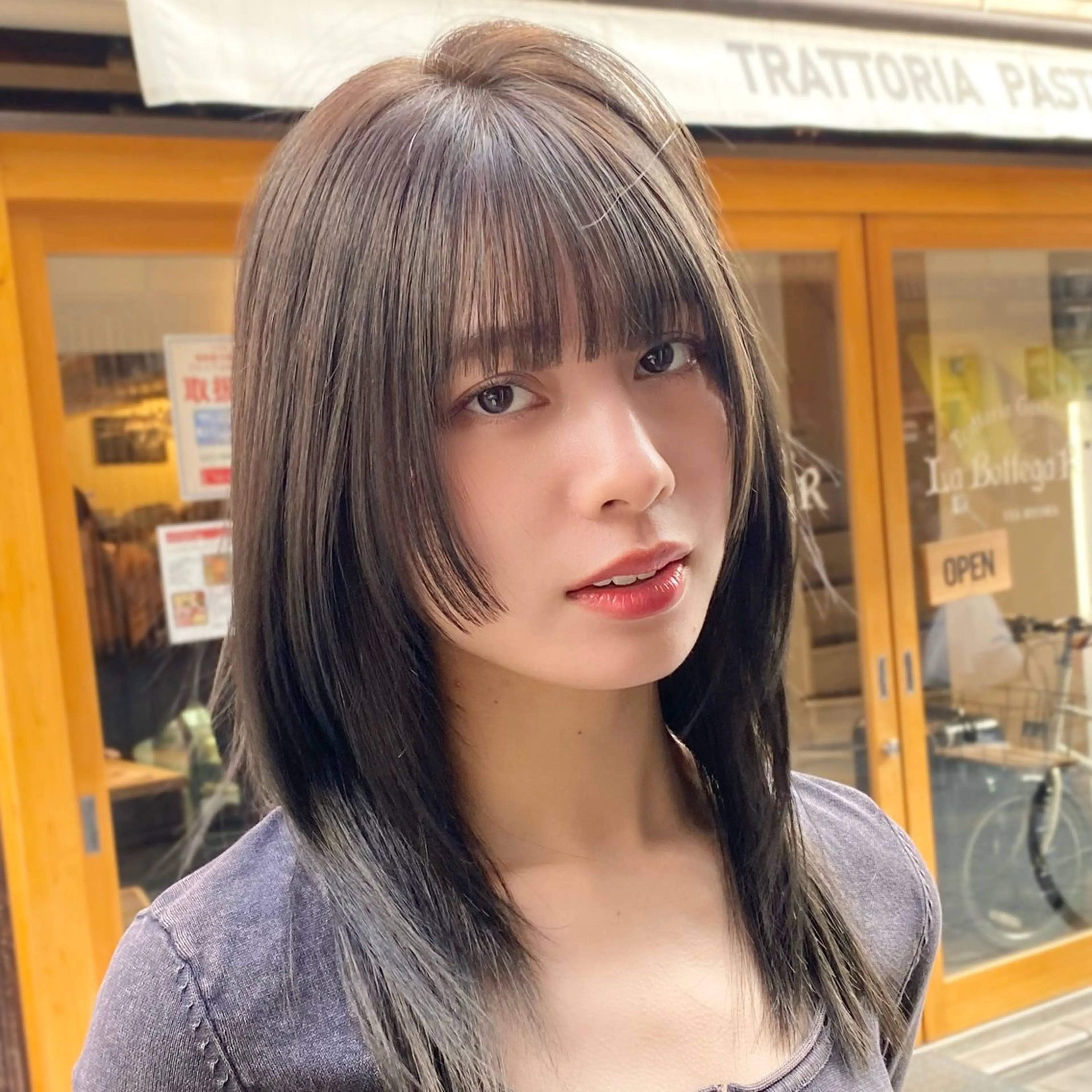 ミディアム カラー オリーブカラー 姫カット カット ヘアカラー トリートメント ハッシュカット/縮毛 レイヤー/yukiのヘアスタイル