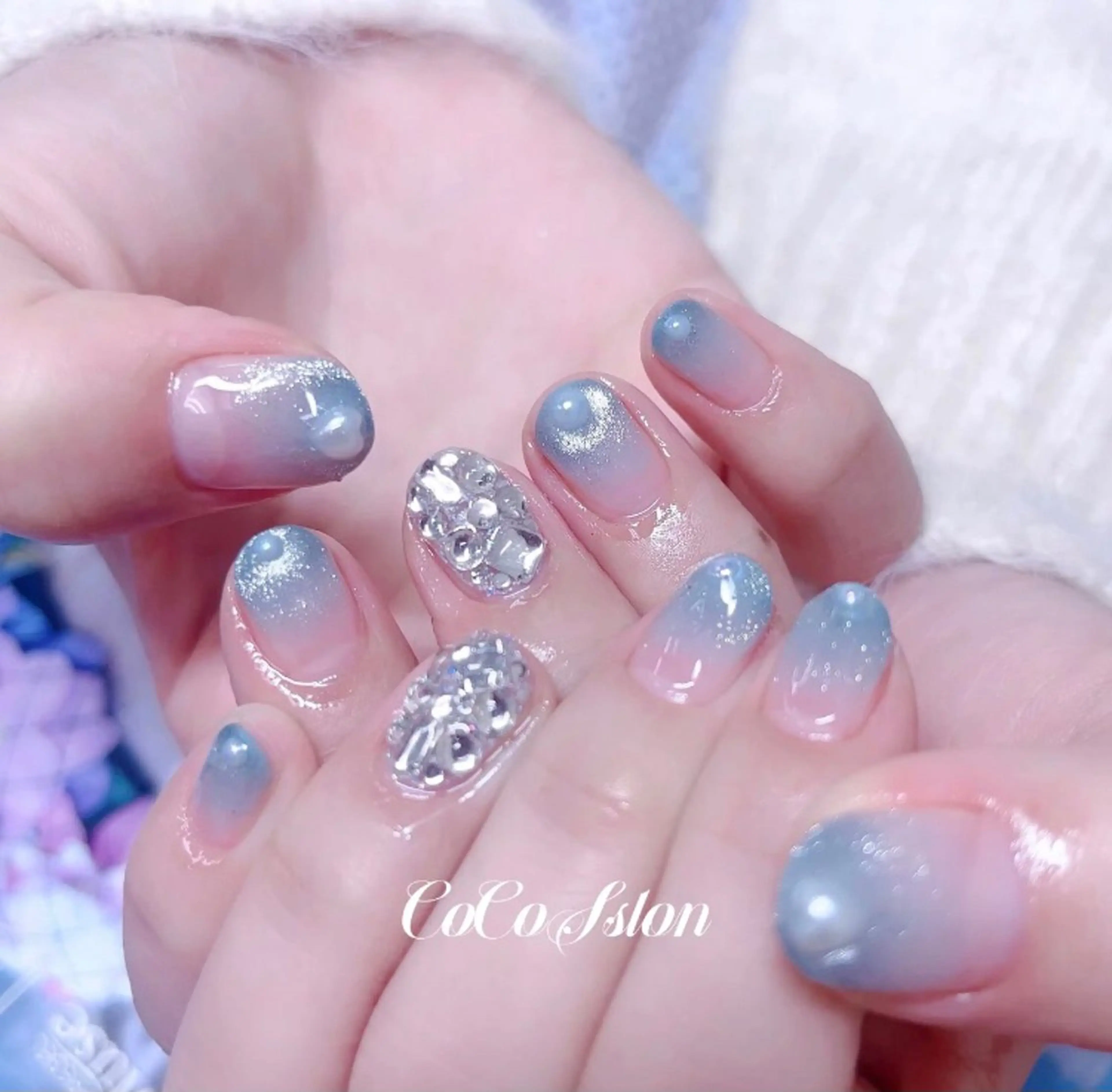 ネイル ブルー ジェルネイル グラデーション キラキラネイル マグネットネイル CoCo Salon ネイル/睫毛/脱毛のマツエク・マツパデザイン